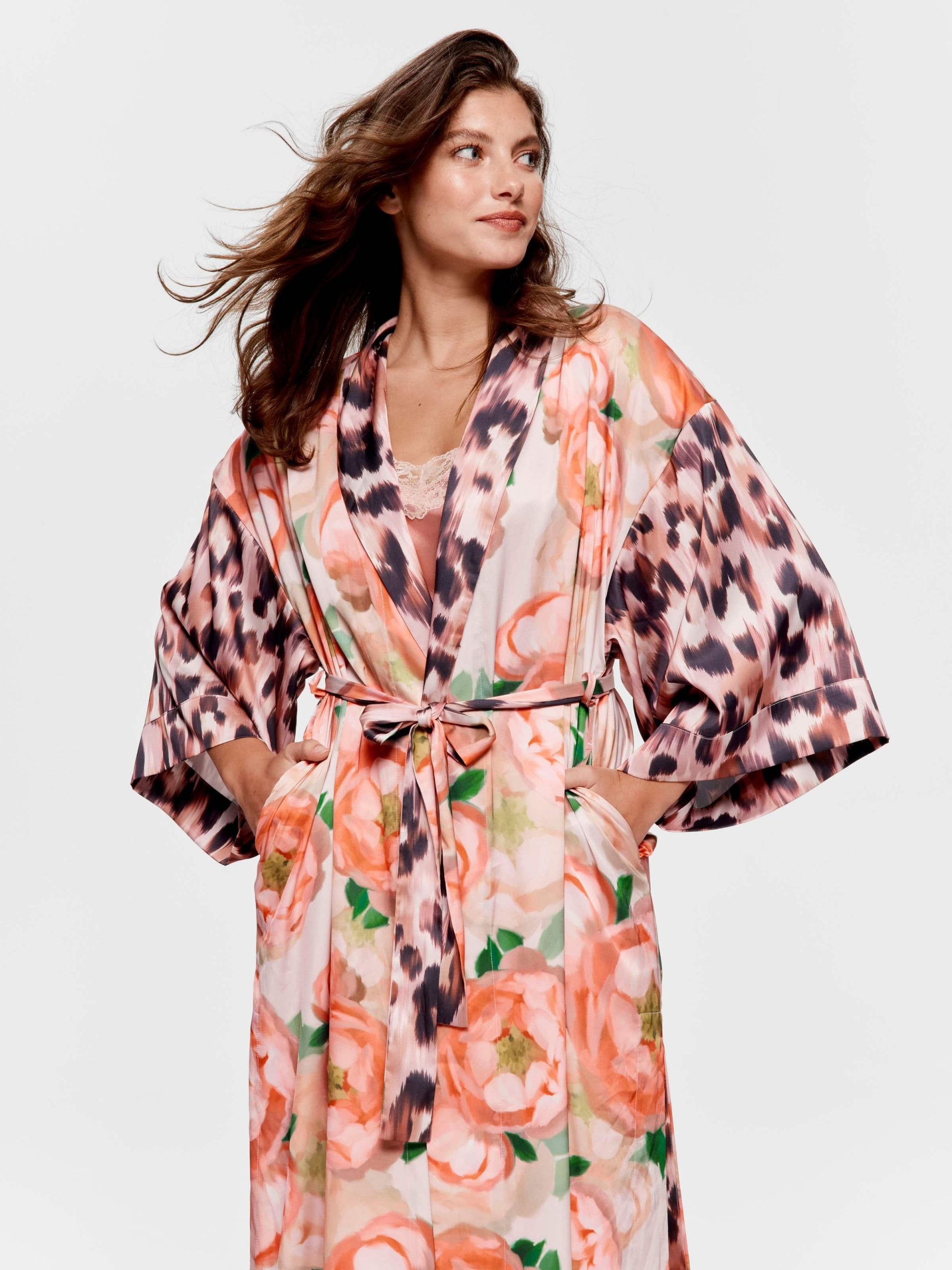 Floral Leopard Long Satin Gown multi