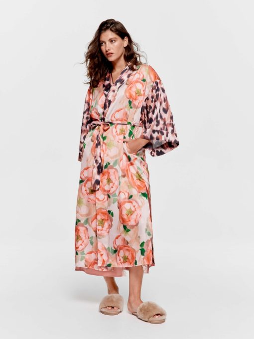 Floral Leopard Long Satin Gown multi