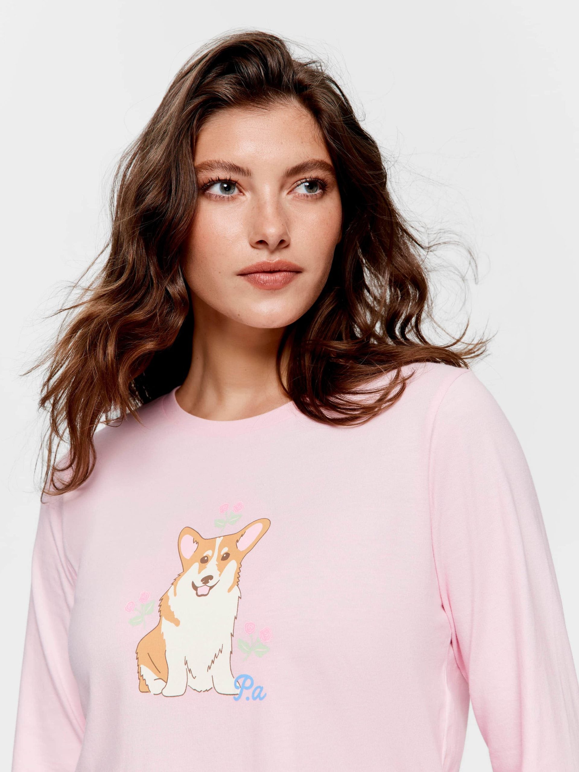 Corgi Long Sleeve Top Pink