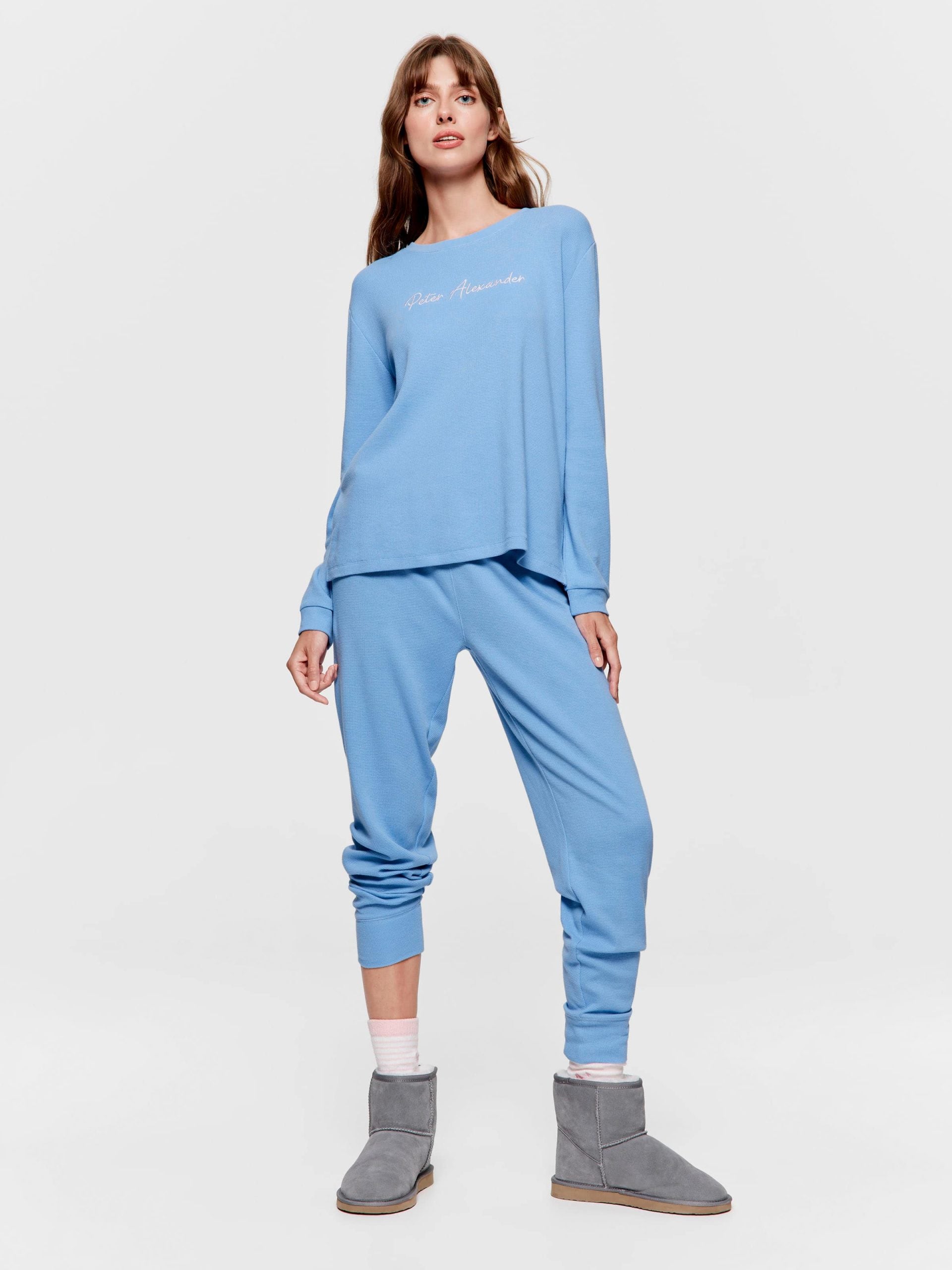 Dusty Blue Long Sleeve Waffle Top blue