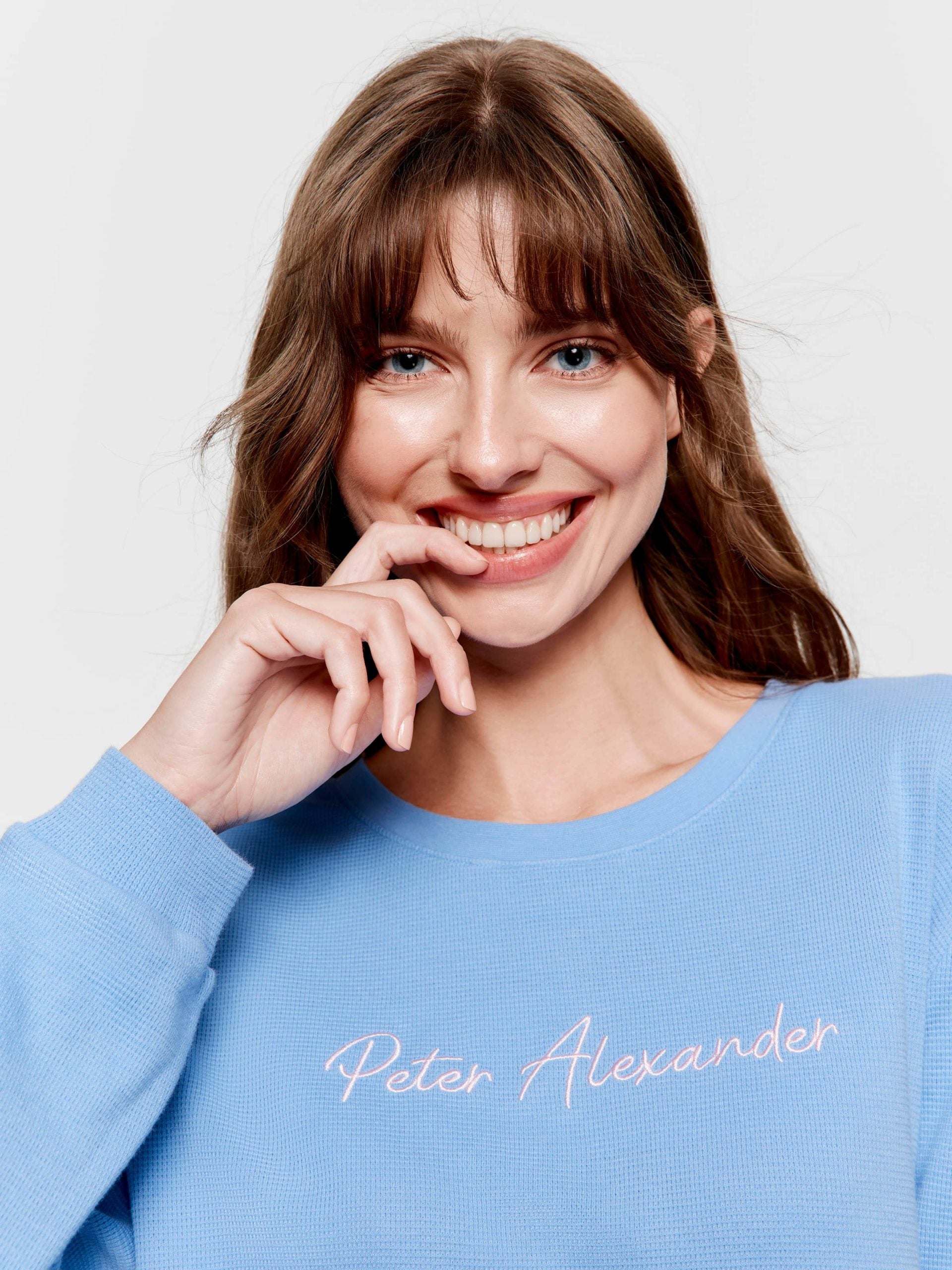 Dusty Blue Long Sleeve Waffle Top blue
