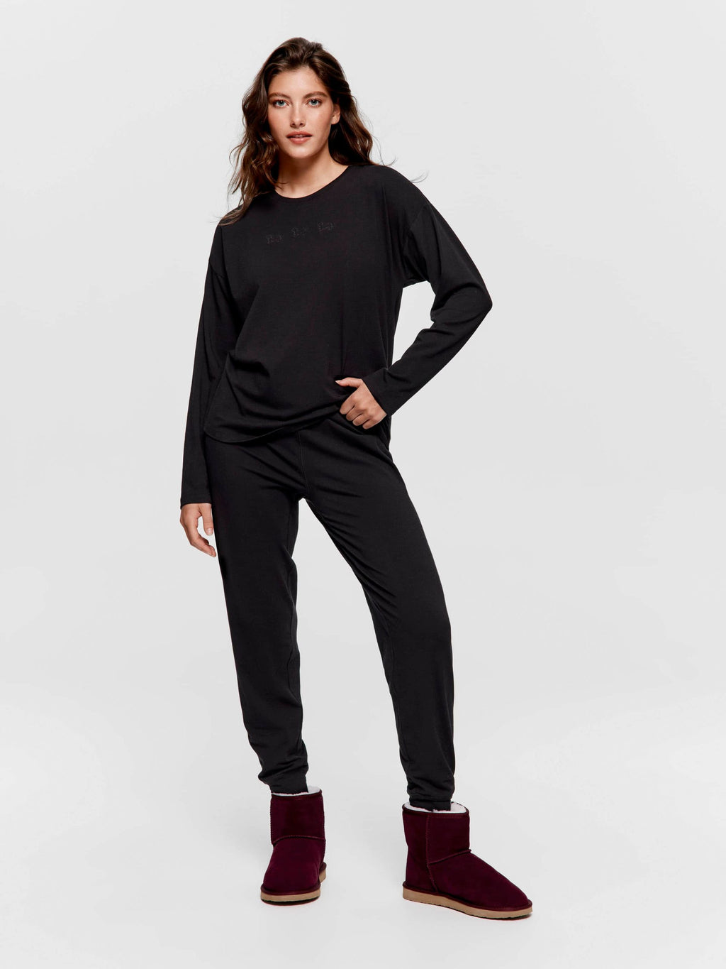 Black Logo Long Sleeve Top black