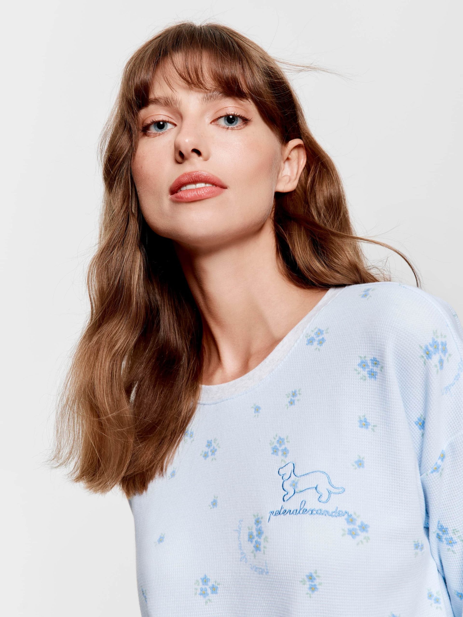 Floral Waffle Pj Set blue