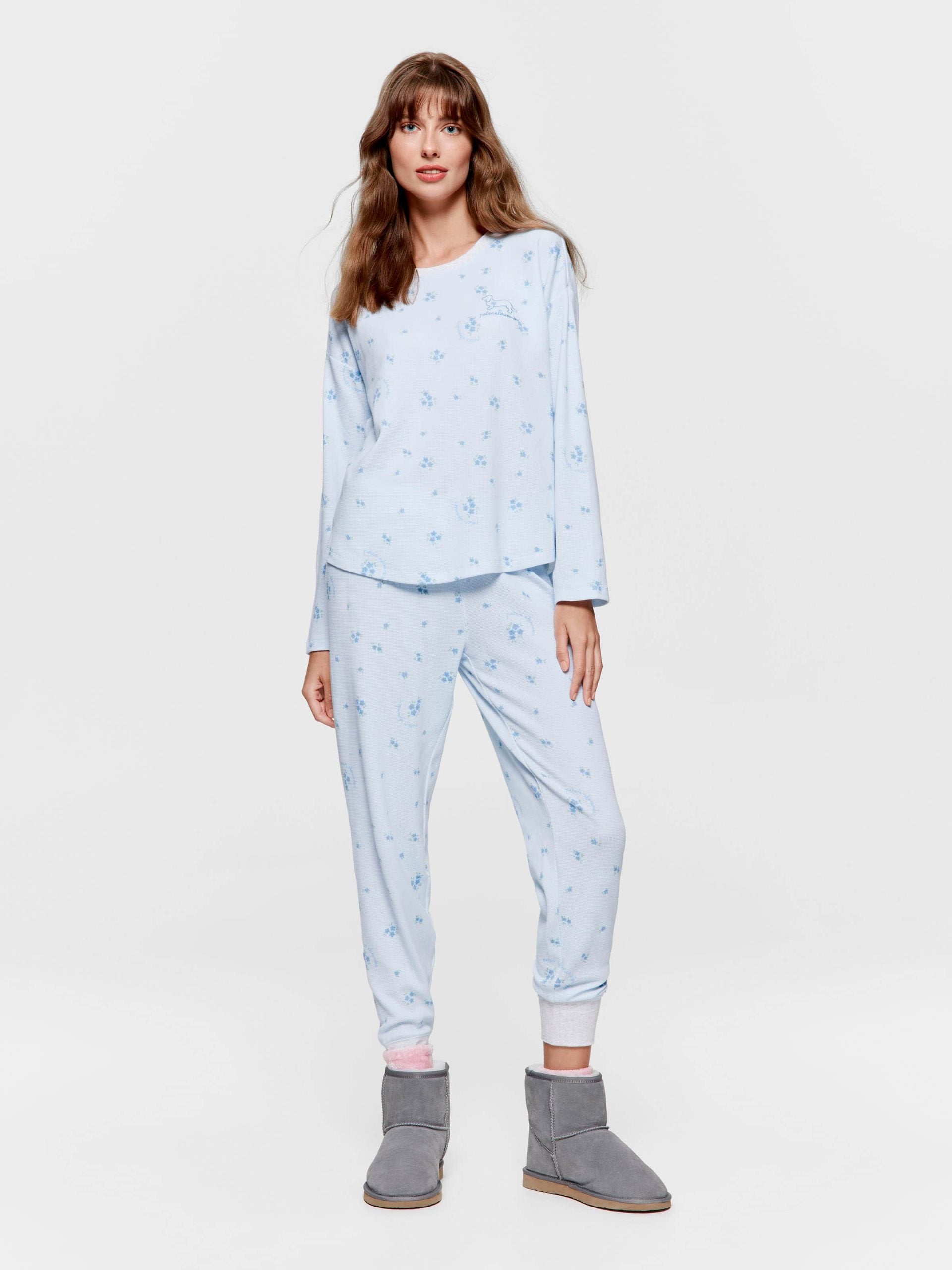 Floral Waffle Pj Set blue