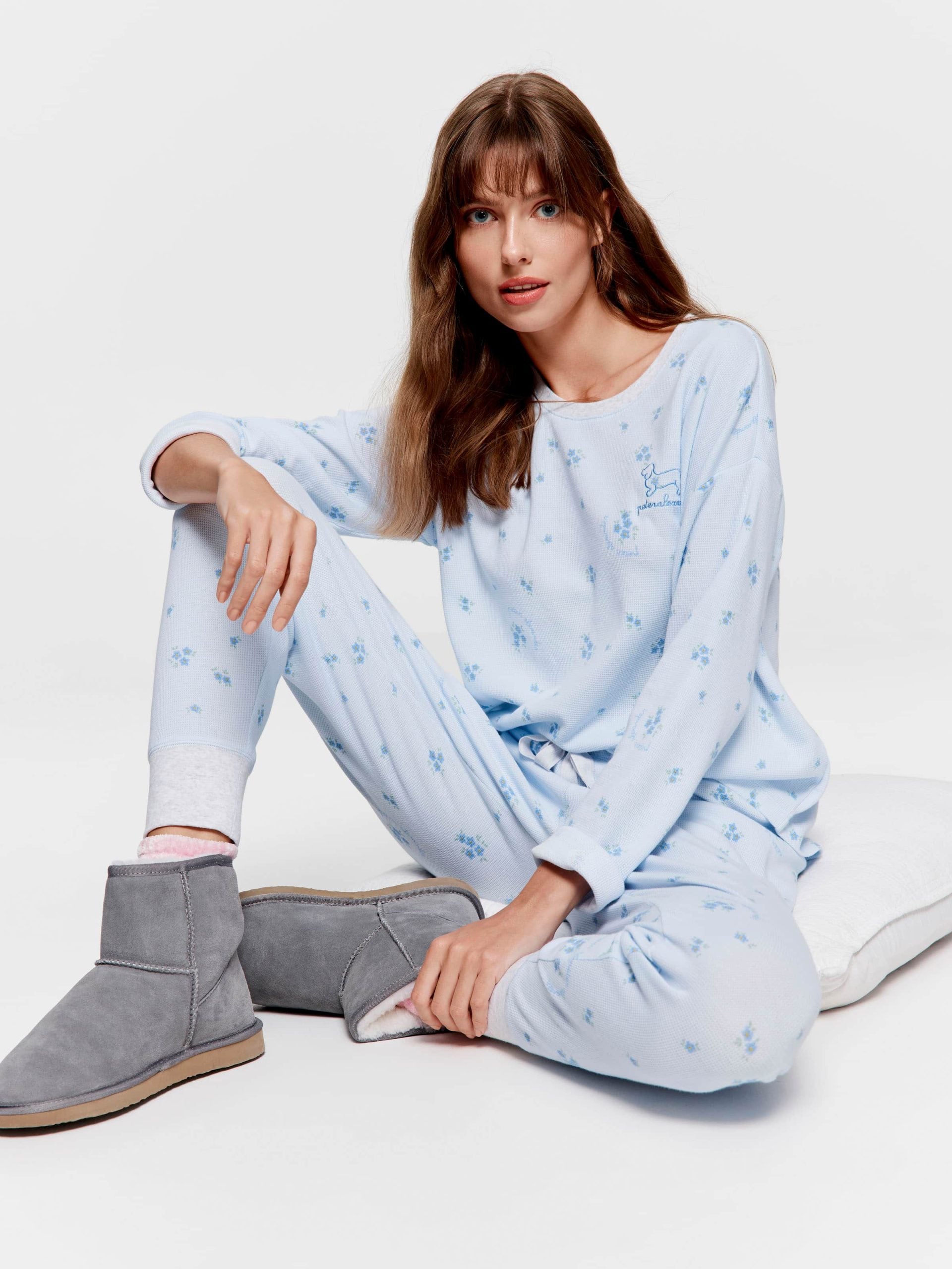 Floral Waffle Pj Set blue