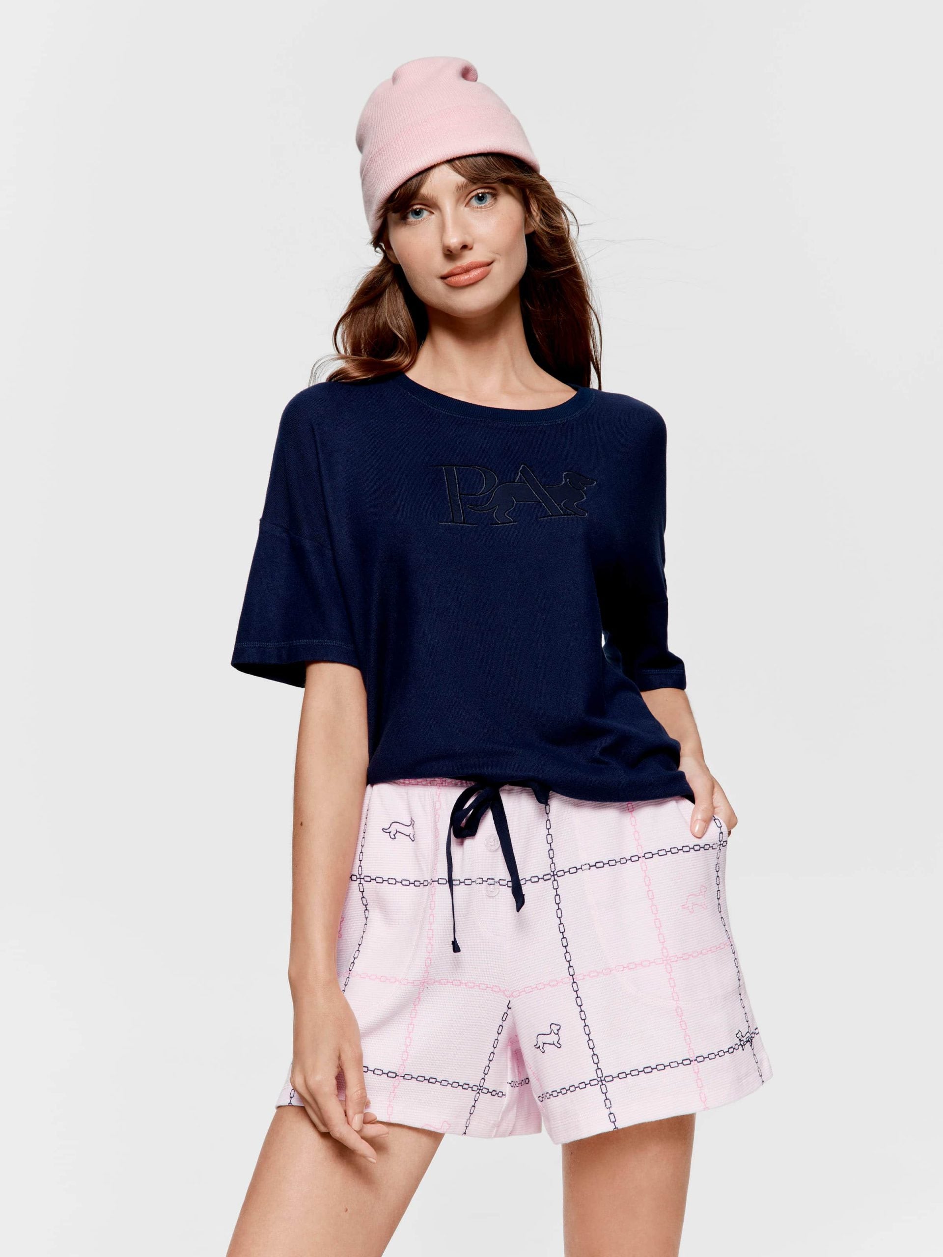 Pink Windowpane Waffle Mid Short multi