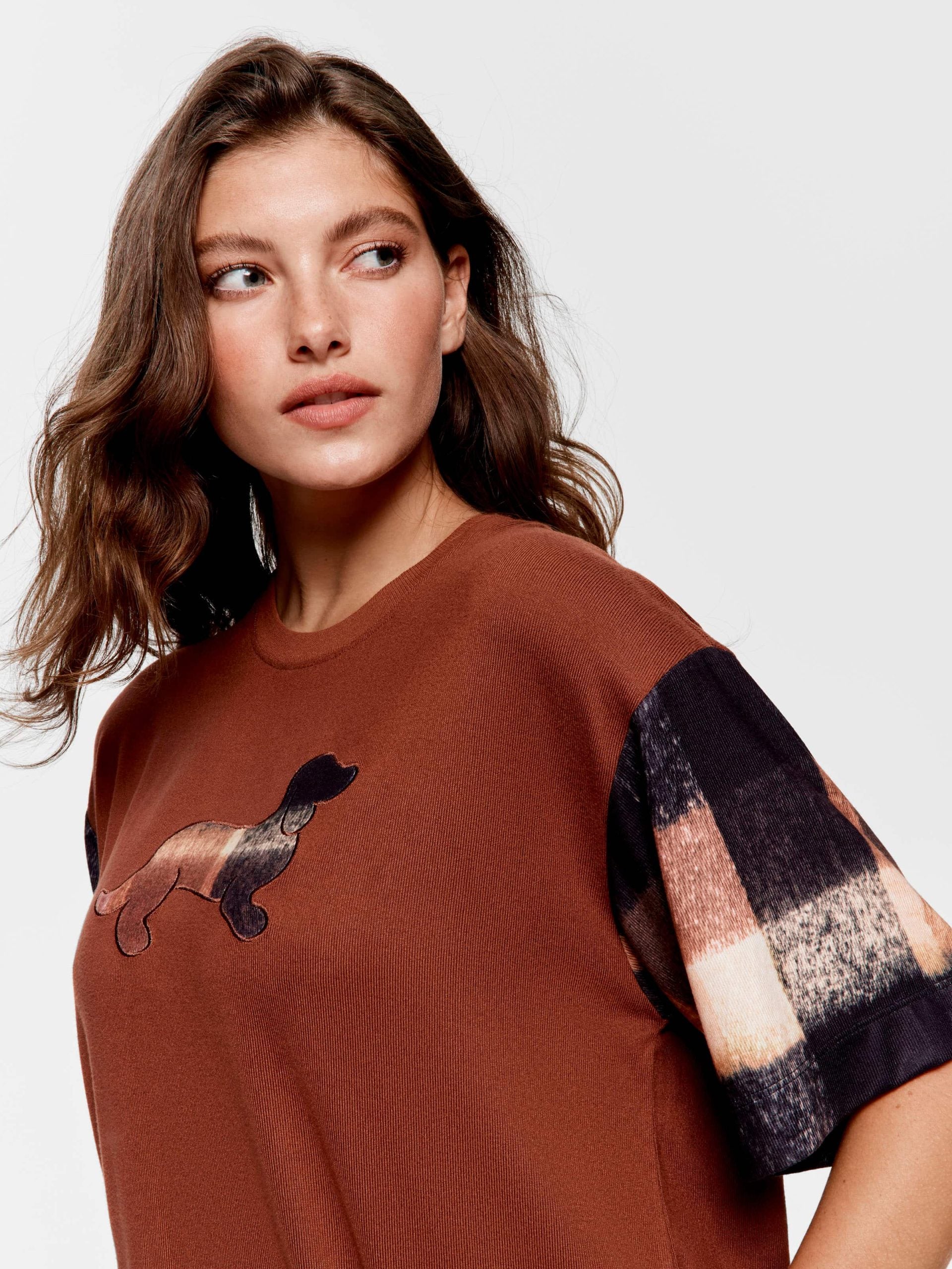 Brown Check Plush Logo Oversized Tee multi