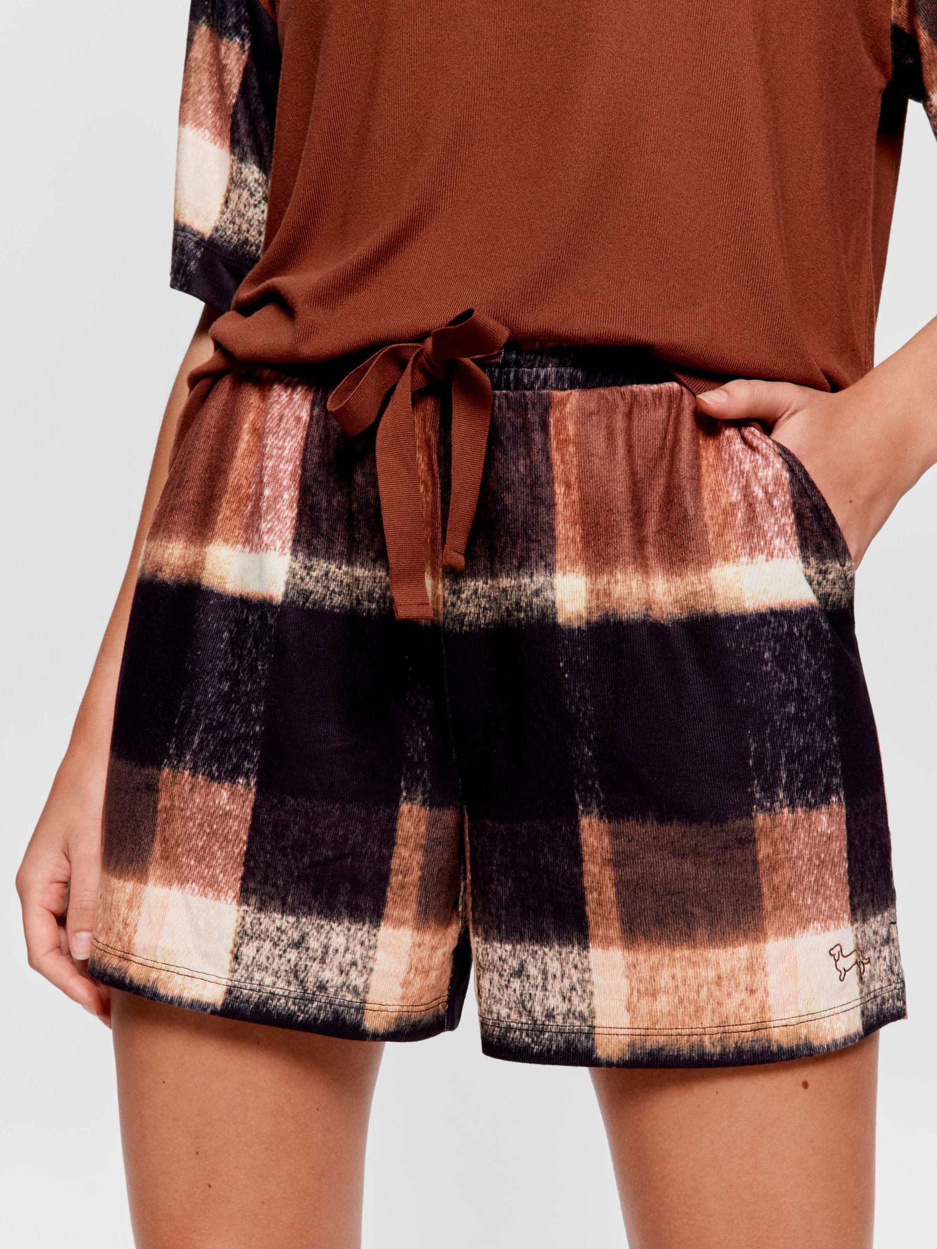 Brown Check Plush Long Short multi