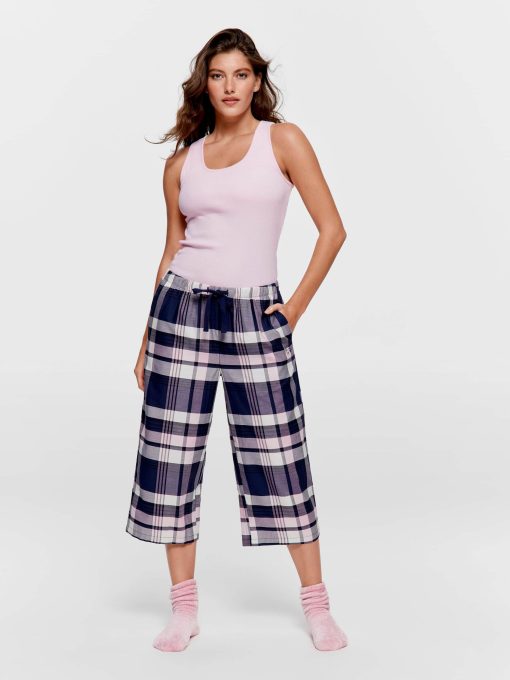 Navy Check 100% Cotton 3/4 Pj Pant multi