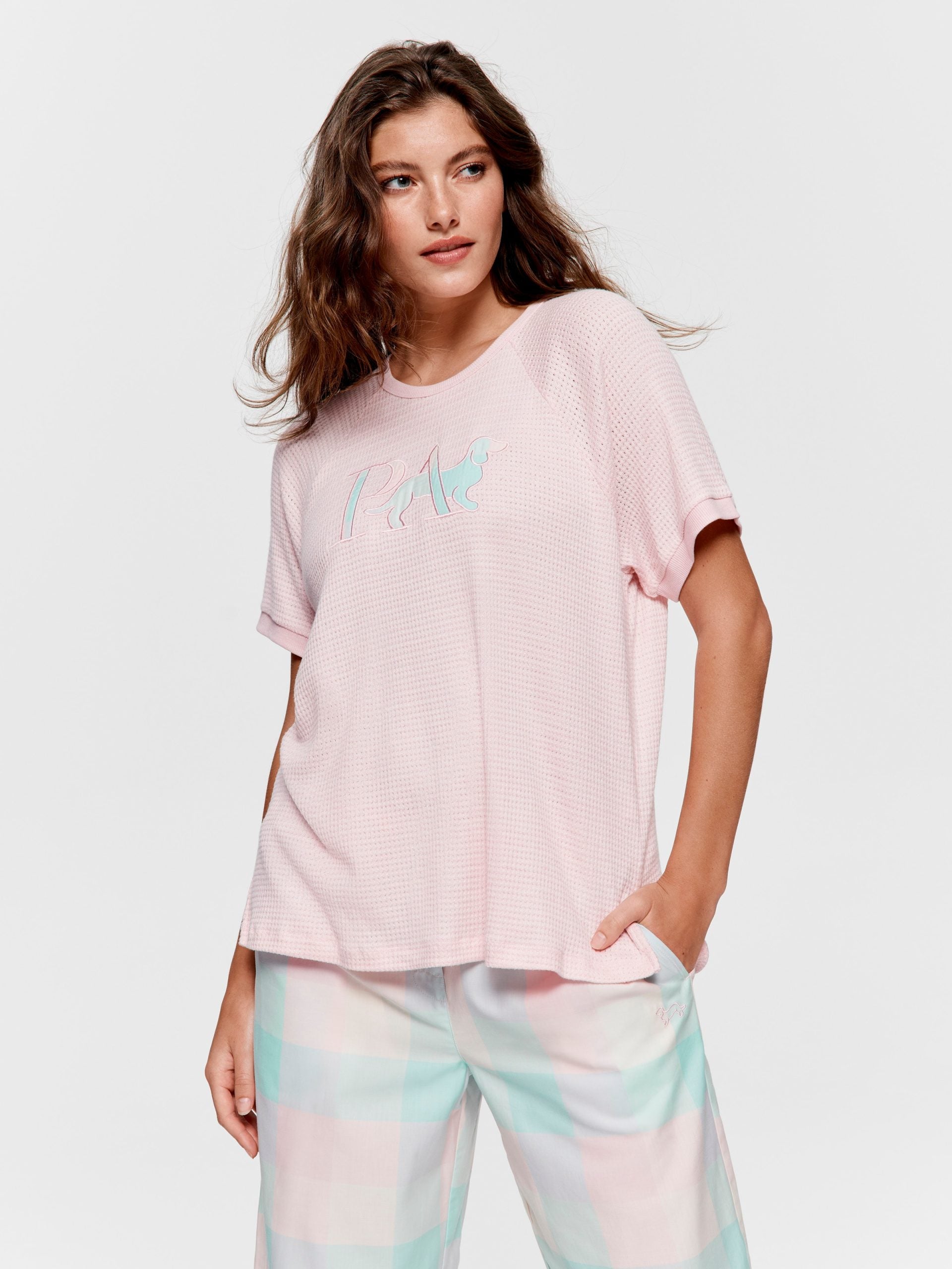 Buffalo Logo Waffle Oversized Tee pink