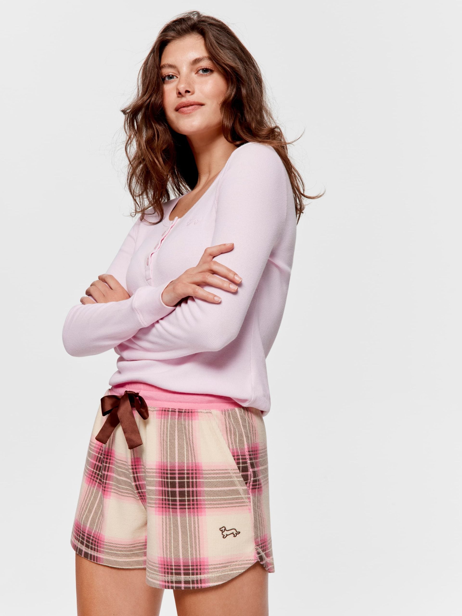 Brown & Pink Check Waffle Mid Short multi