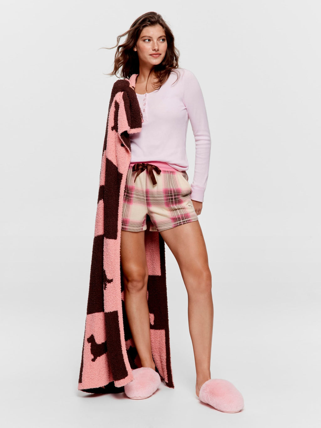 Brown & Pink Check Waffle Mid Short multi