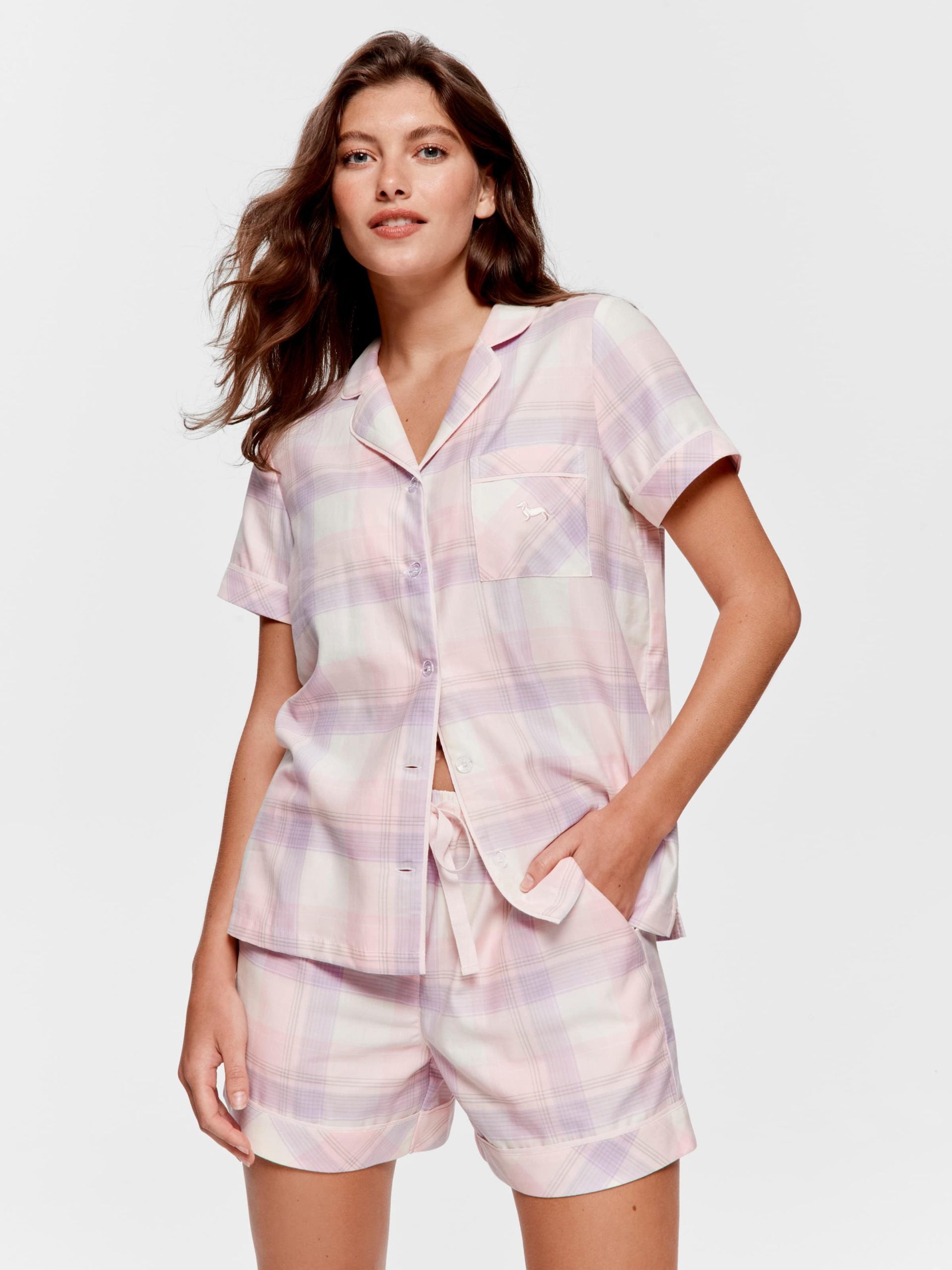 Pink & Lilac Check 100% Cotton Shortie Pj Set multi