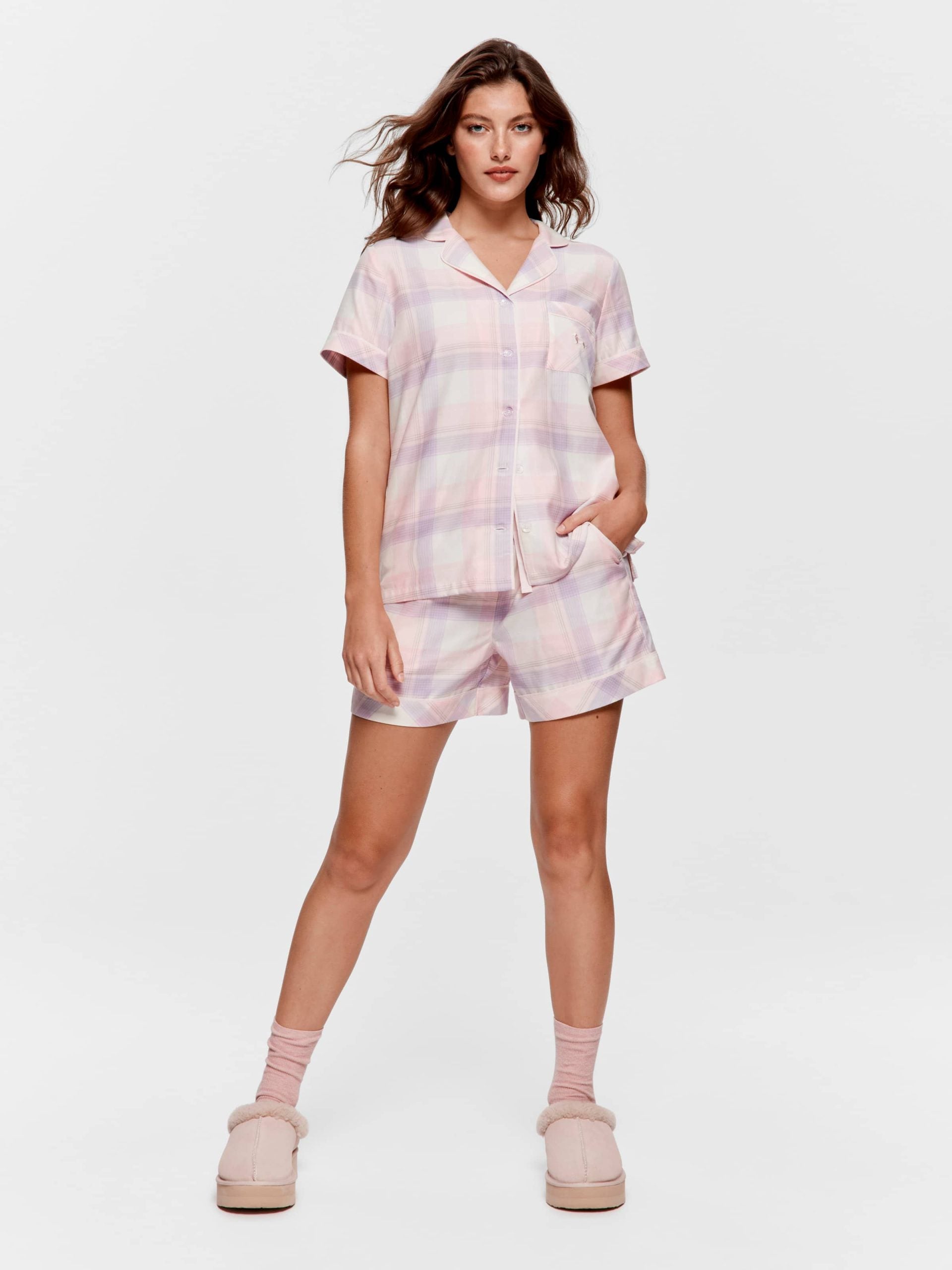Pink & Lilac Check 100% Cotton Shortie Pj Set multi