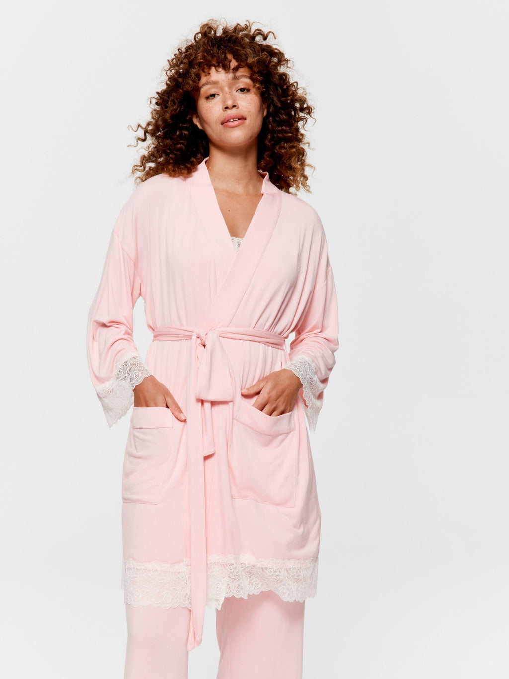 Lace Trim Bamboo Jersey Kimono Gown multi