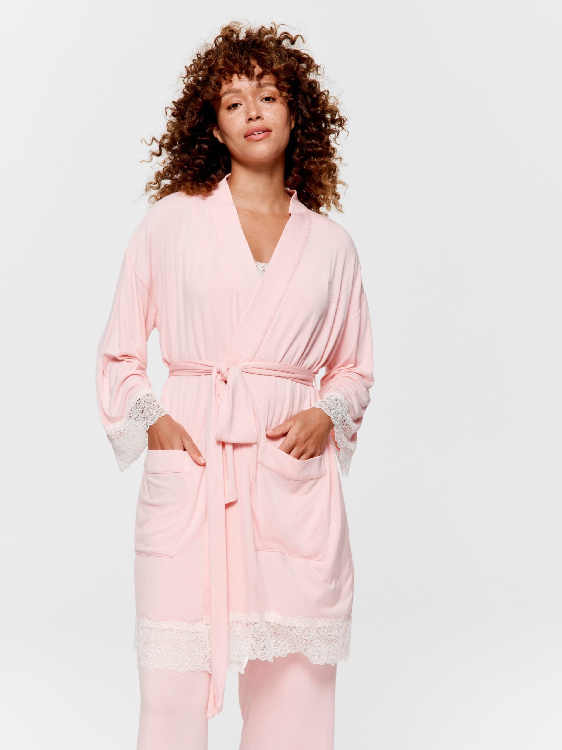 Lace Trim Bamboo Jersey Kimono Gown multi