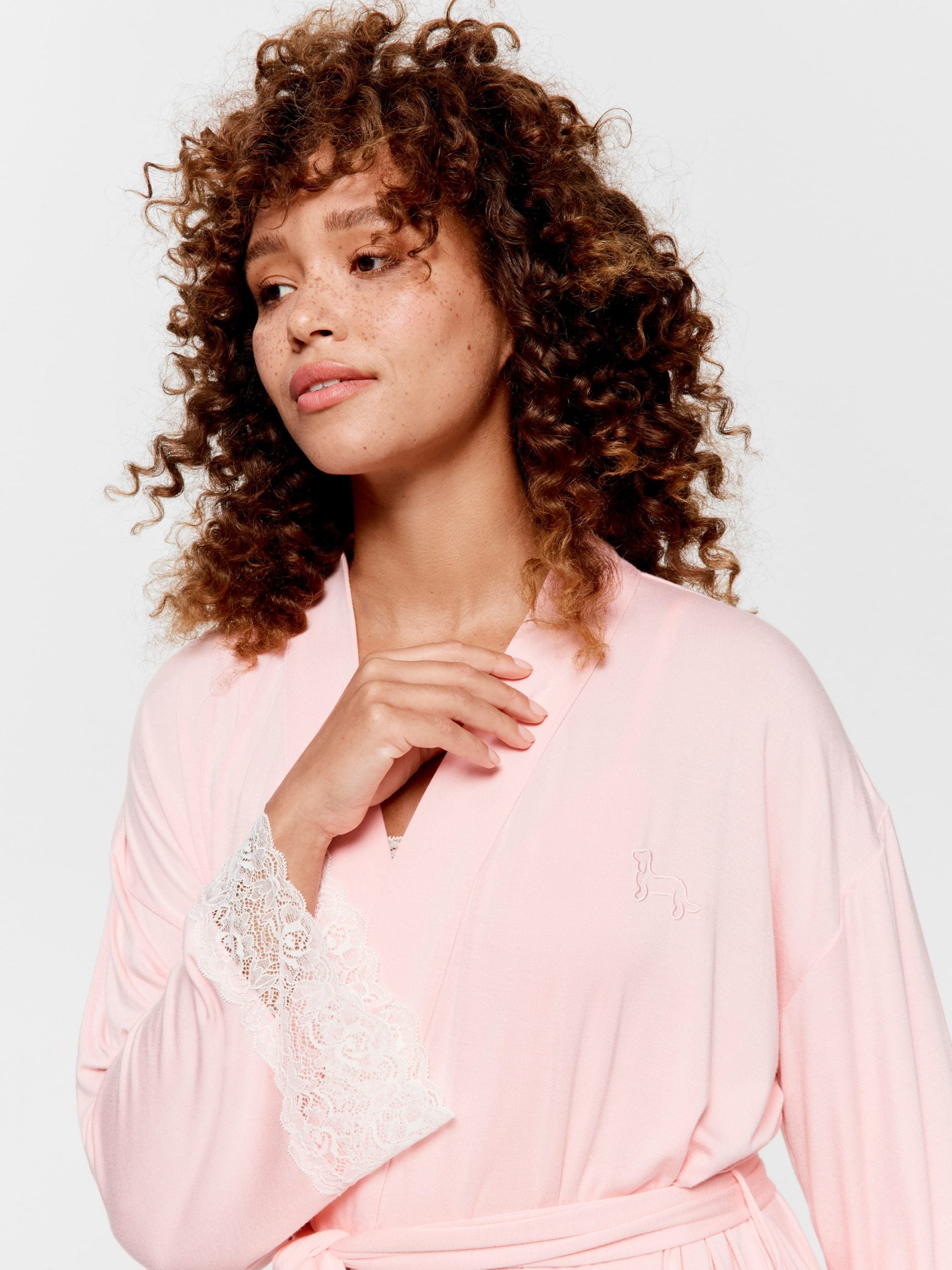 Lace Trim Bamboo Jersey Kimono Gown multi