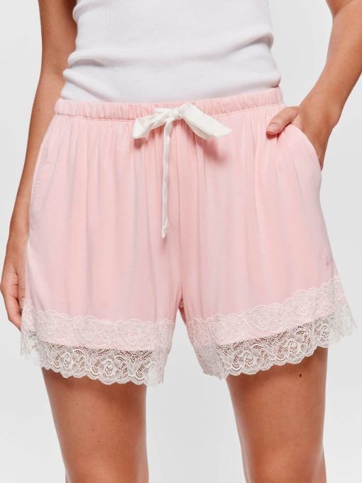 Pink Bamboo Jersey Lace Mid Short palepink