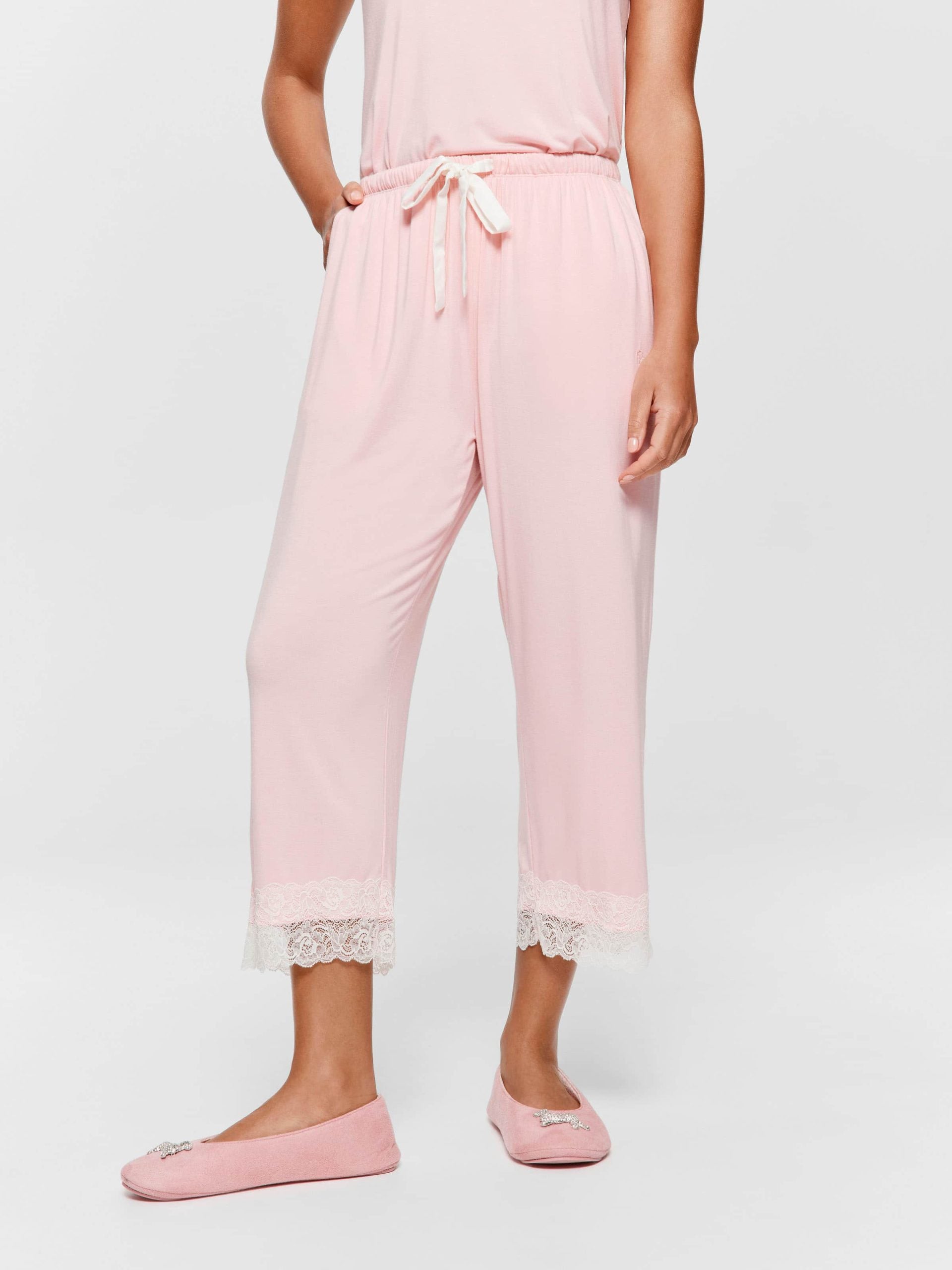 Pink Bamboo Jersey Lace 3/4 Pj Pant palepink