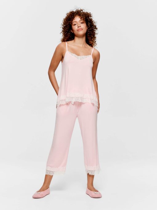 Pink Bamboo Jersey Lace 3/4 Pj Pant palepink