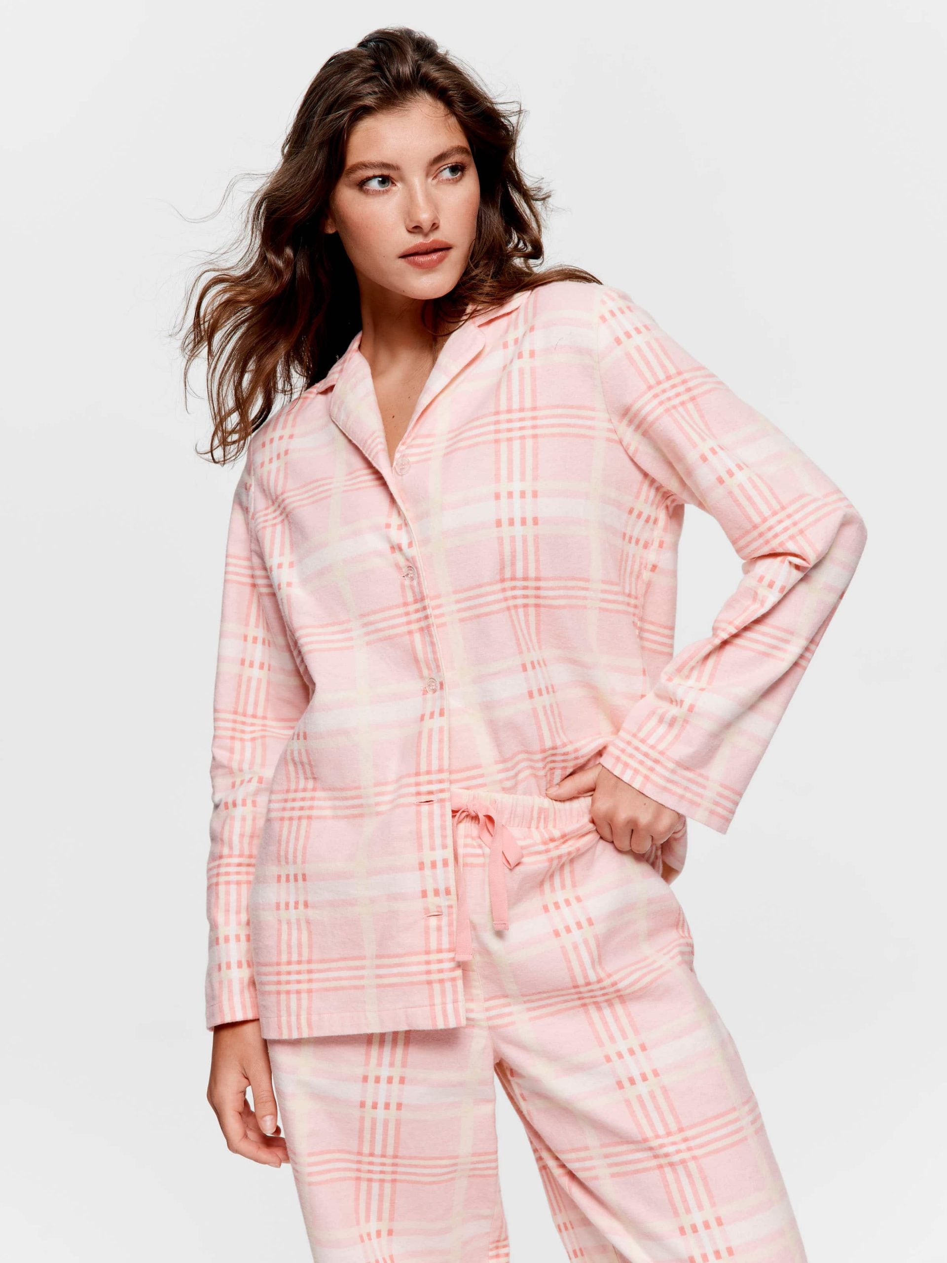 Peach Check Classic Flannelette Pj Set multi