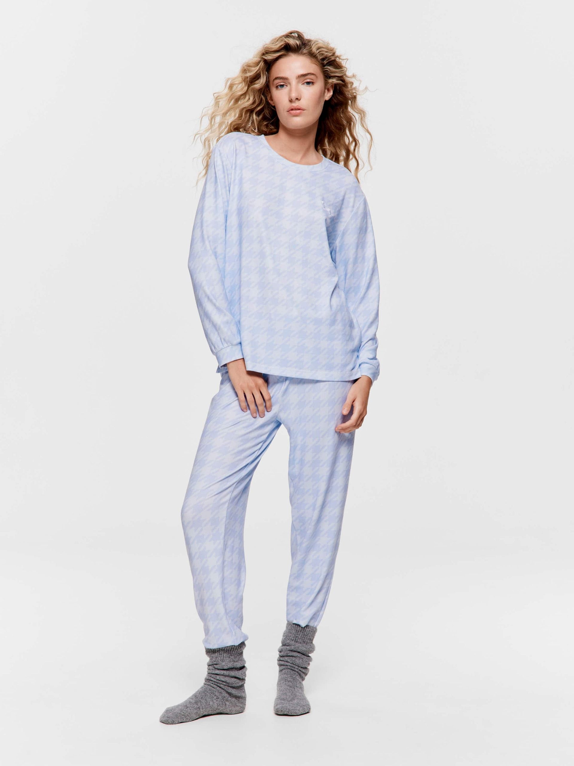 Houndstooth Plush Sweater blue
