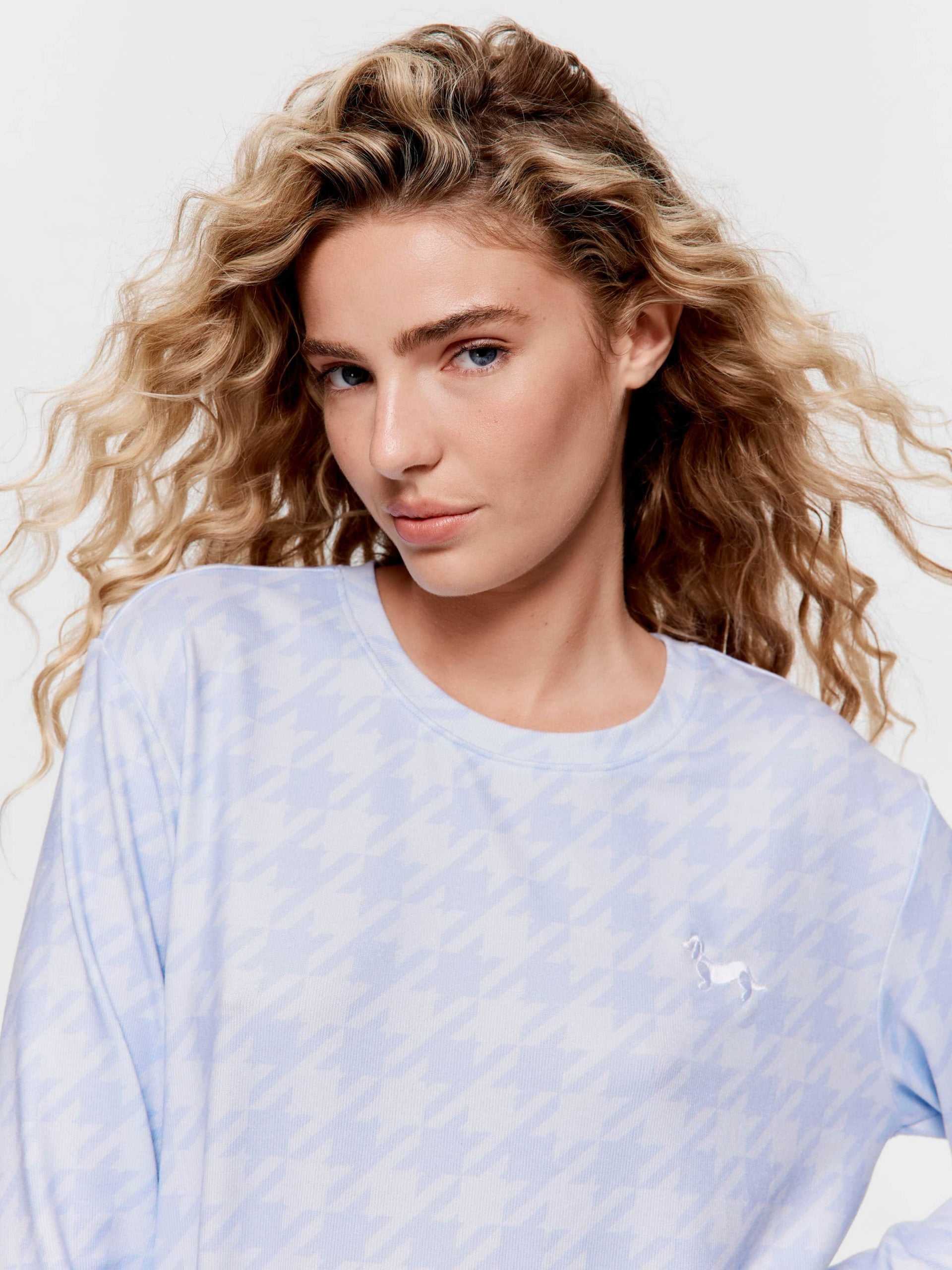 Houndstooth Plush Sweater blue