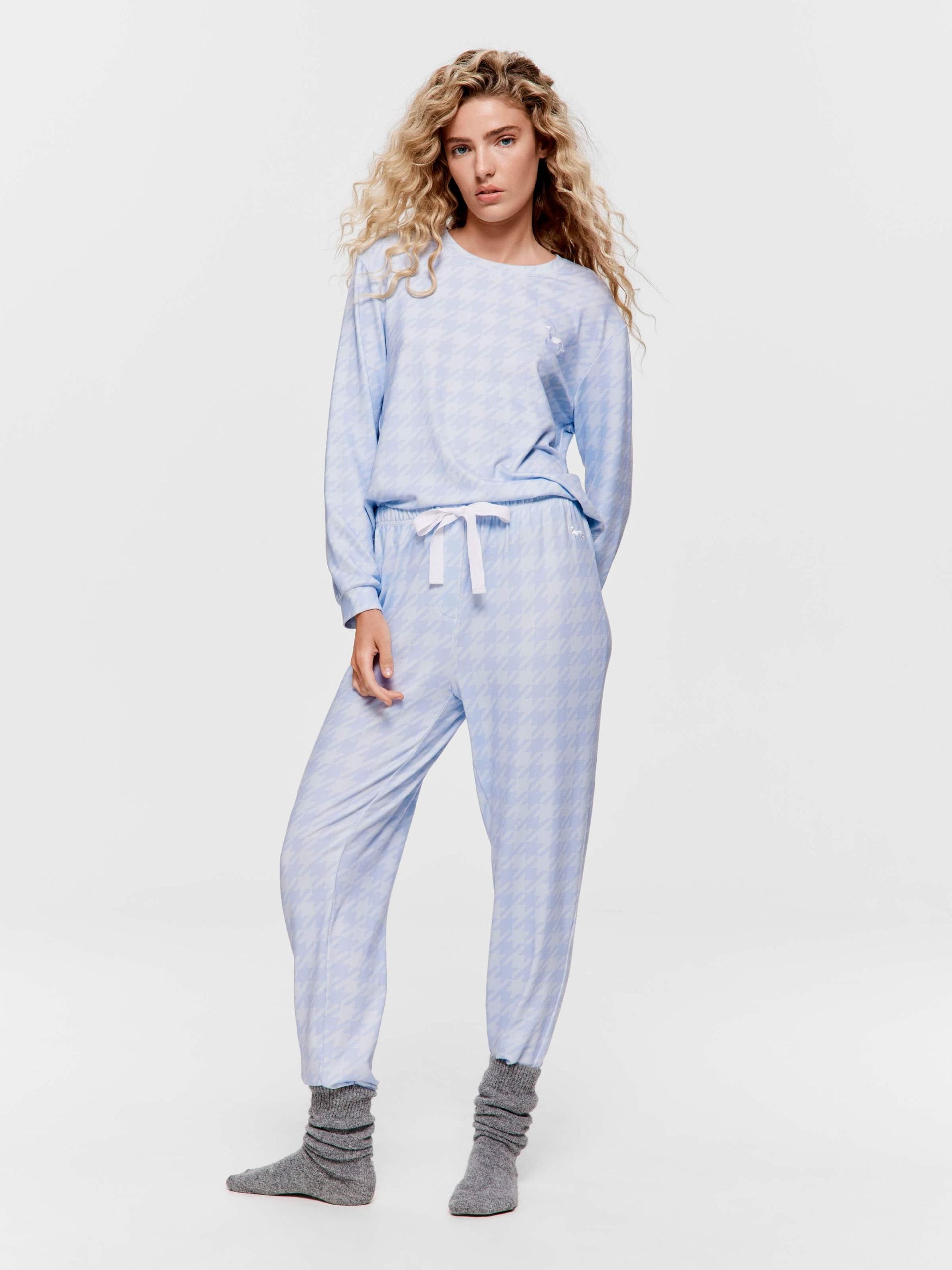Houndstooth Plush Easy Pj Pant blue