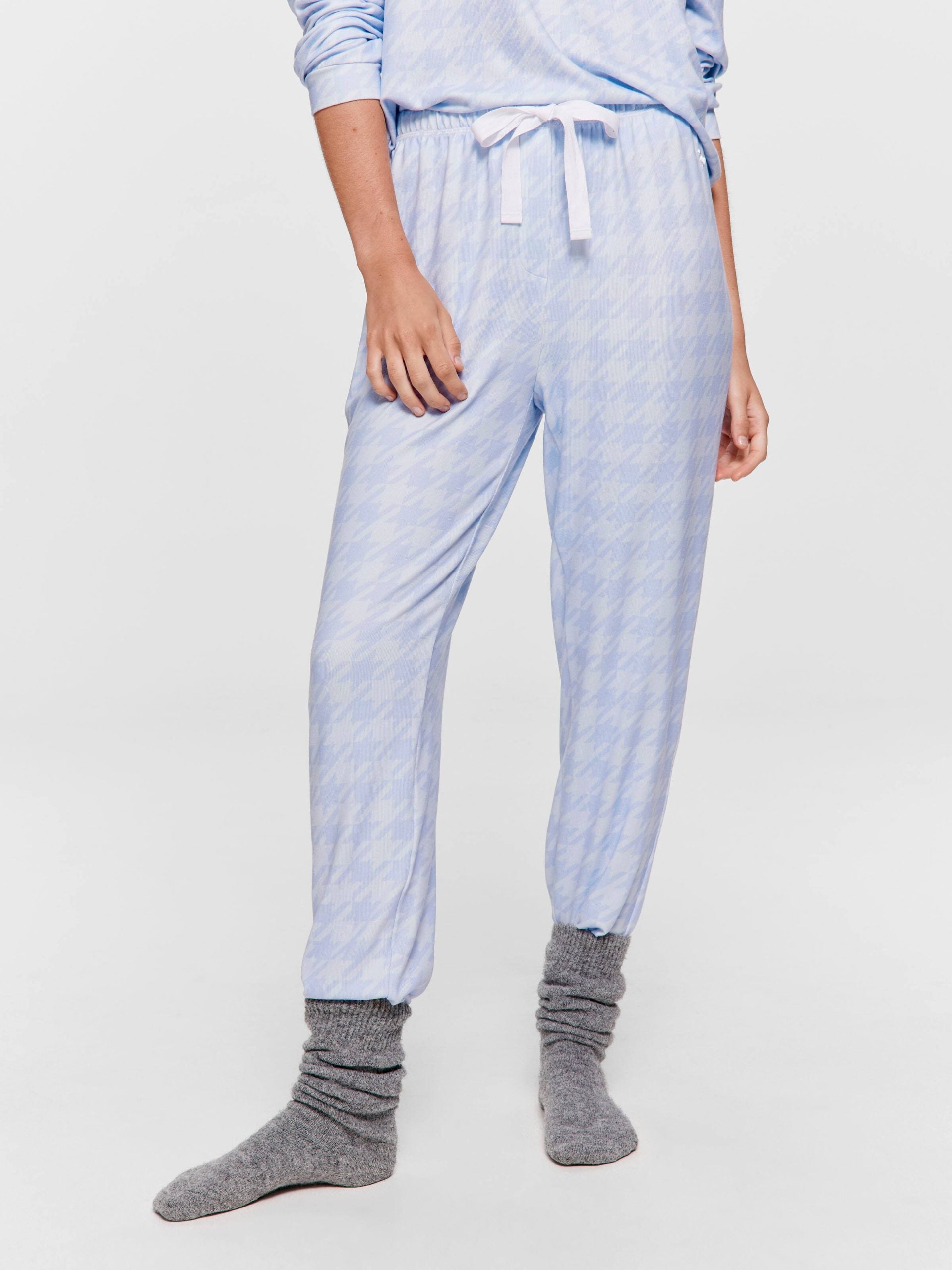 Houndstooth Plush Easy Pj Pant blue