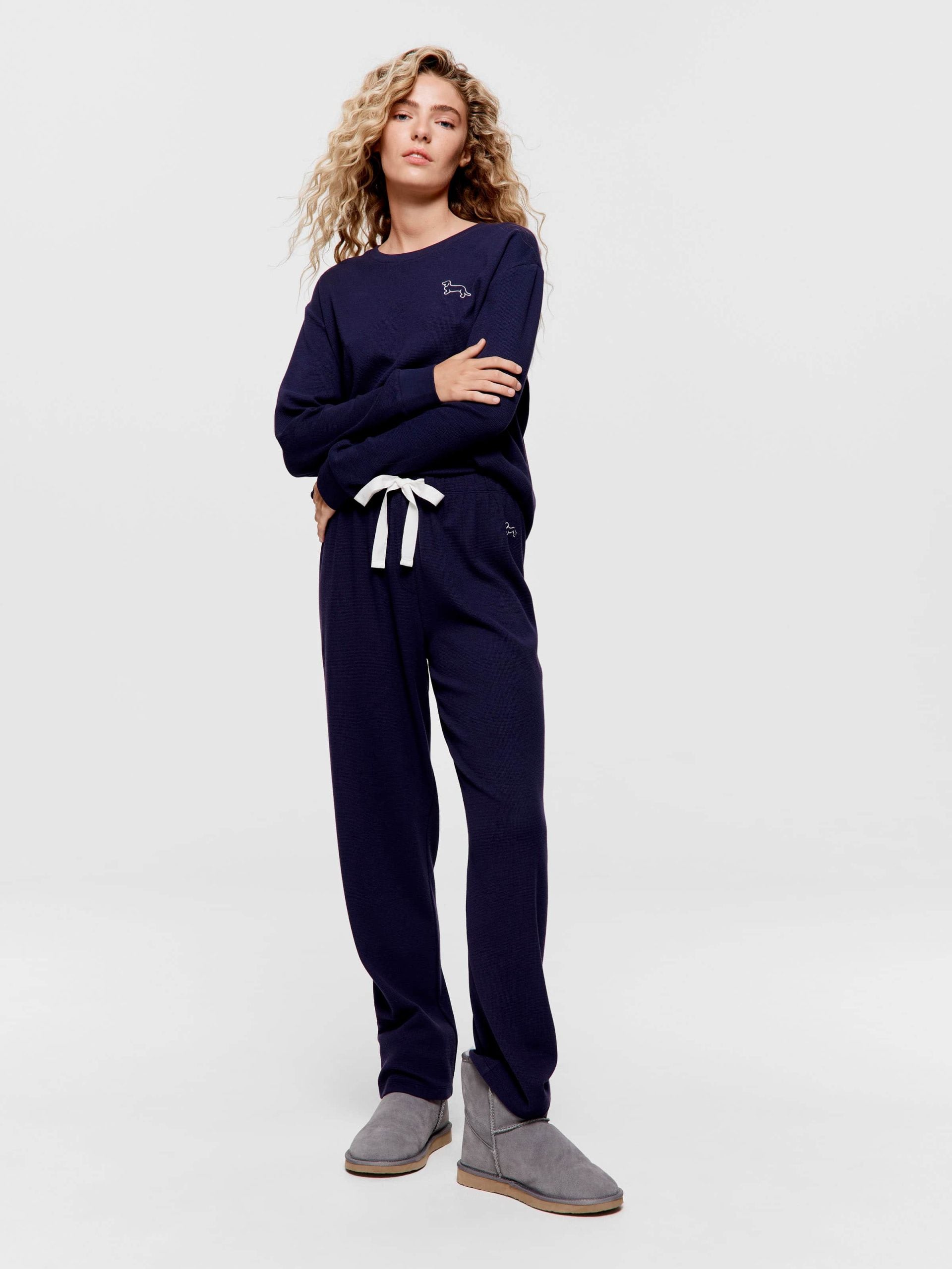 Navy Waffle Straight Leg Pj Pant navy