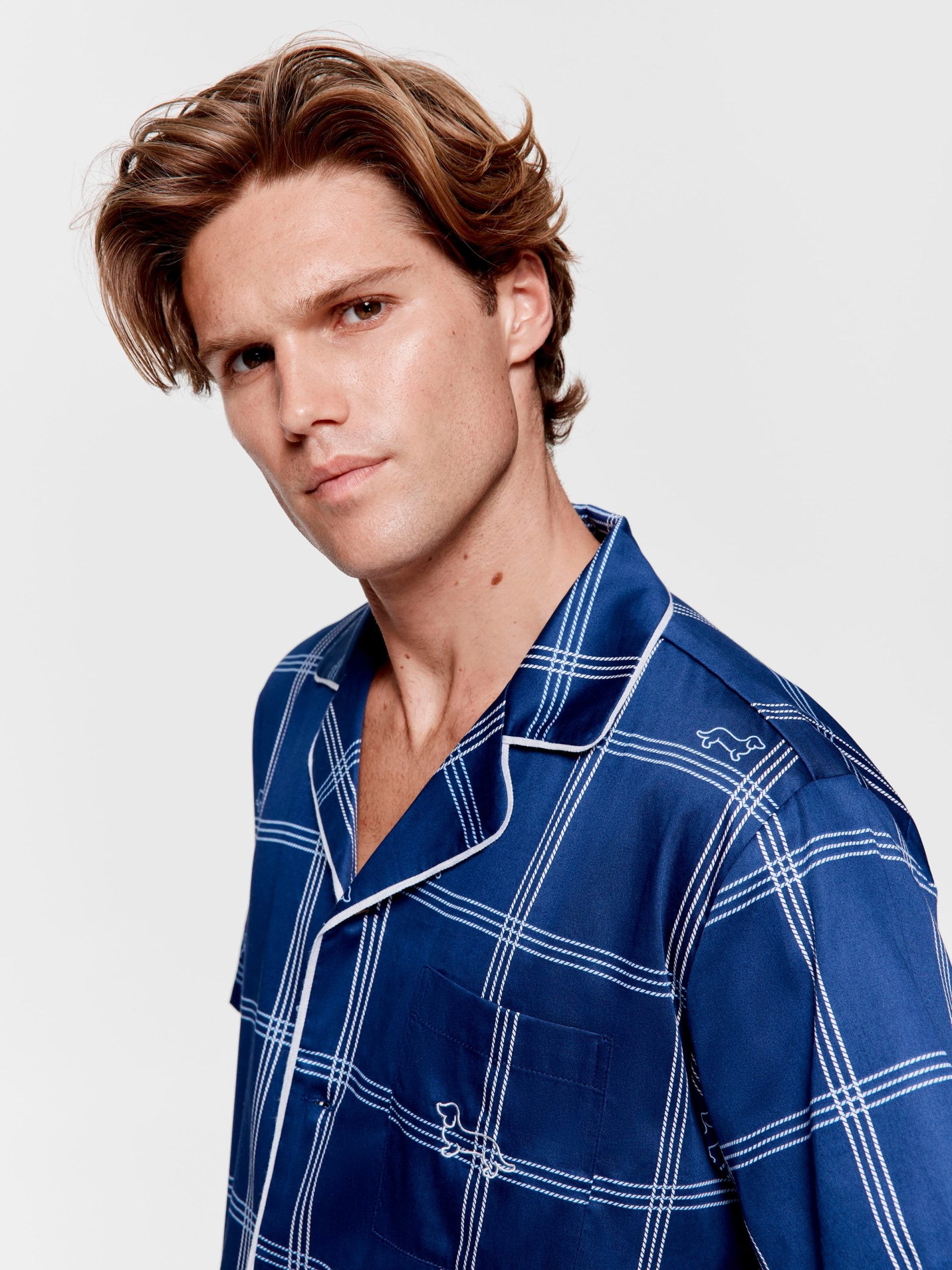Navy Windowpane Short Sleeve Pj Set multi