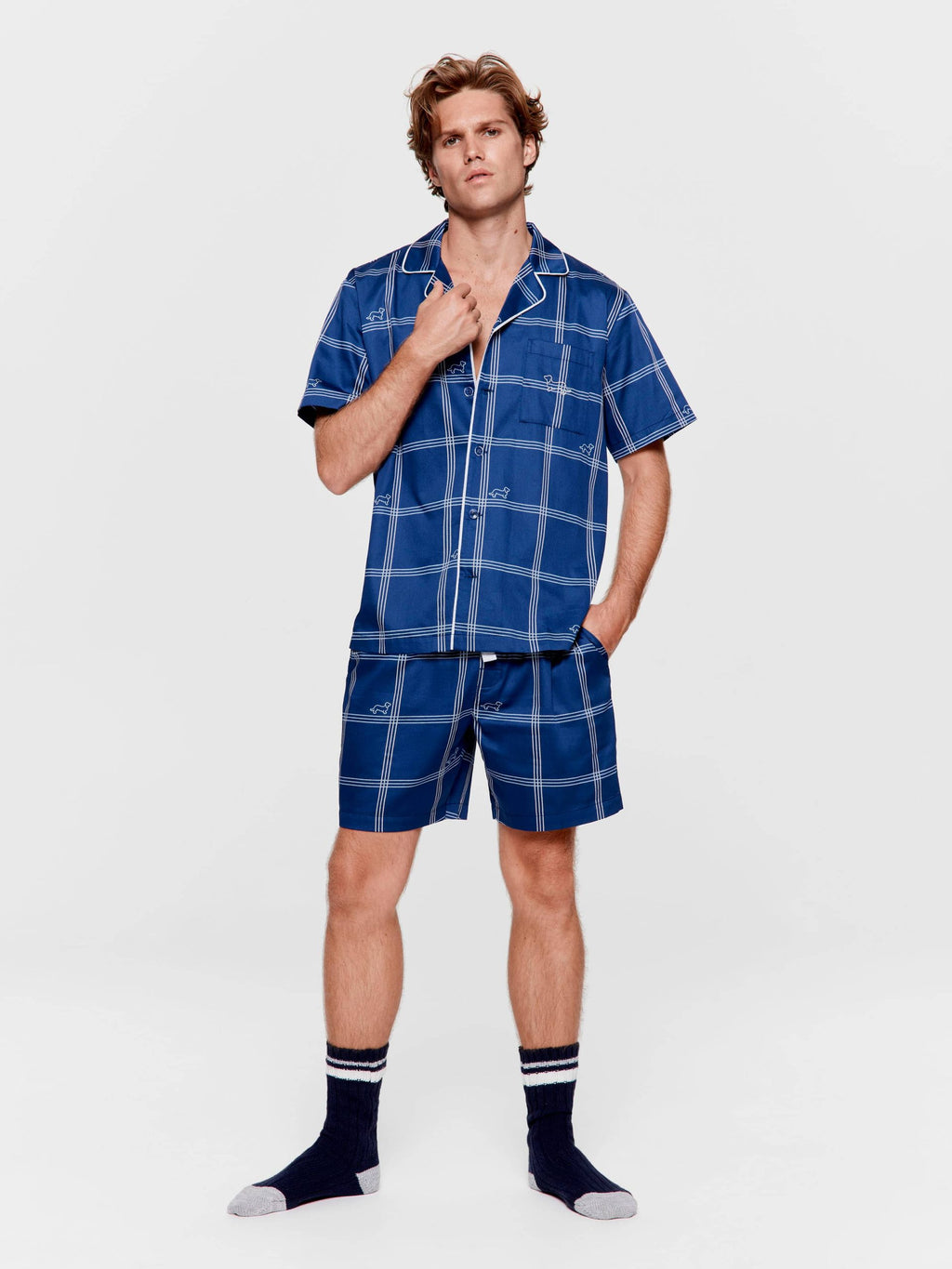 Navy Windowpane Short Sleeve Pj Set multi