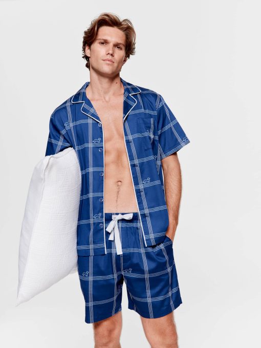 Navy Windowpane Short Sleeve Pj Set multi