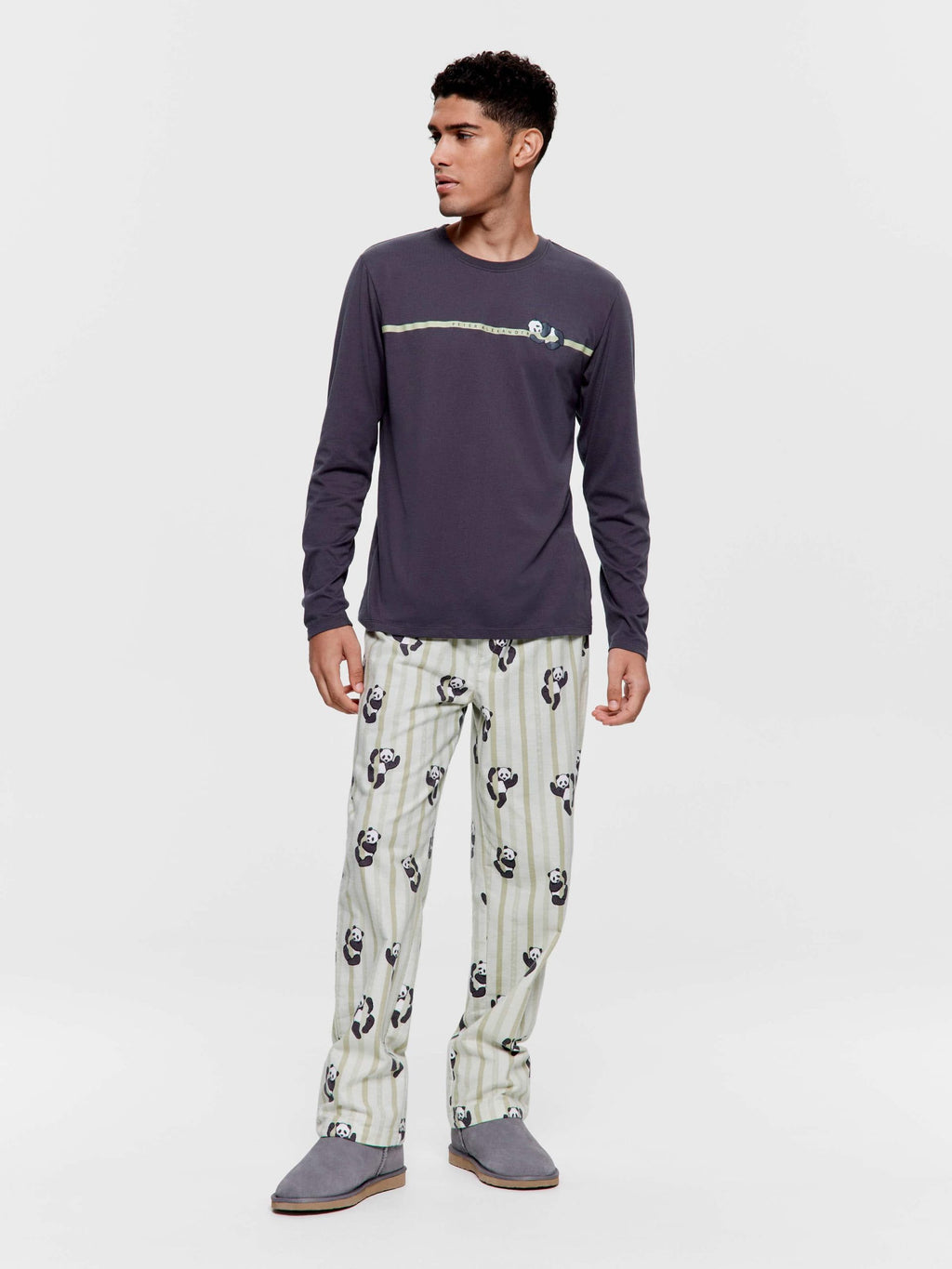 Sleepy Panda Long Sleeve Top charcoal