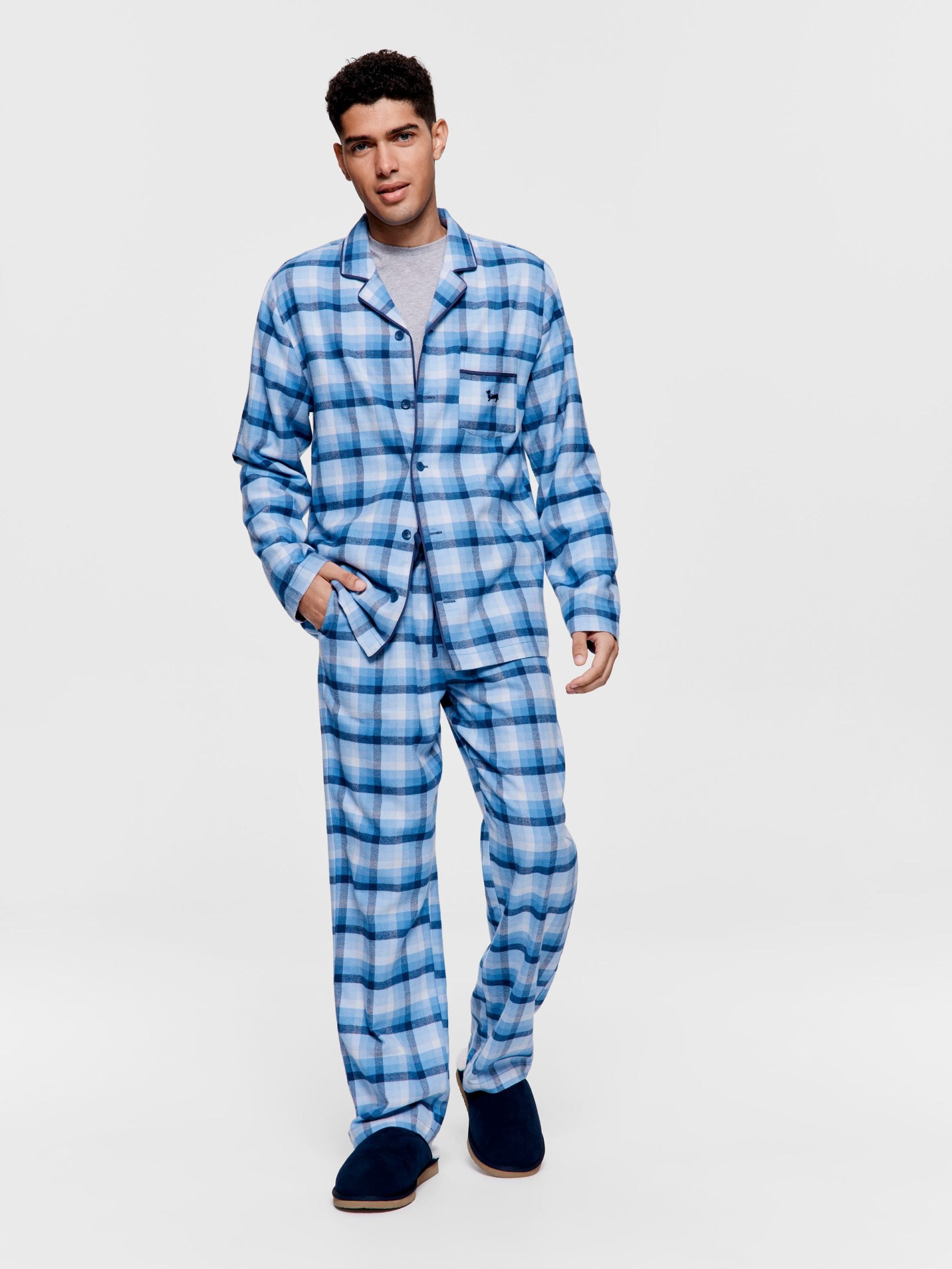 Mini Check Long Sleeve Pj Set blue