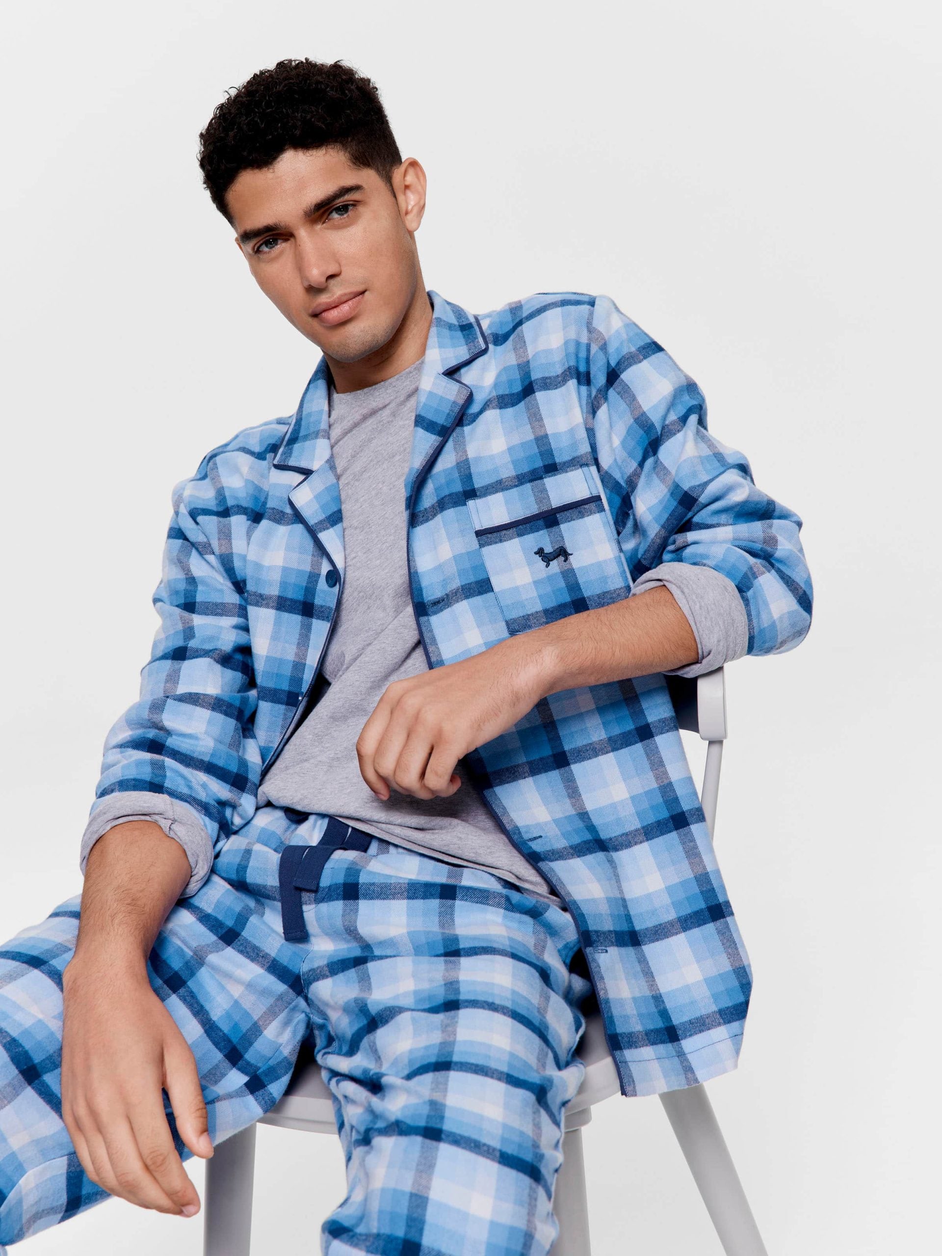 Mini Check Long Sleeve Pj Set blue