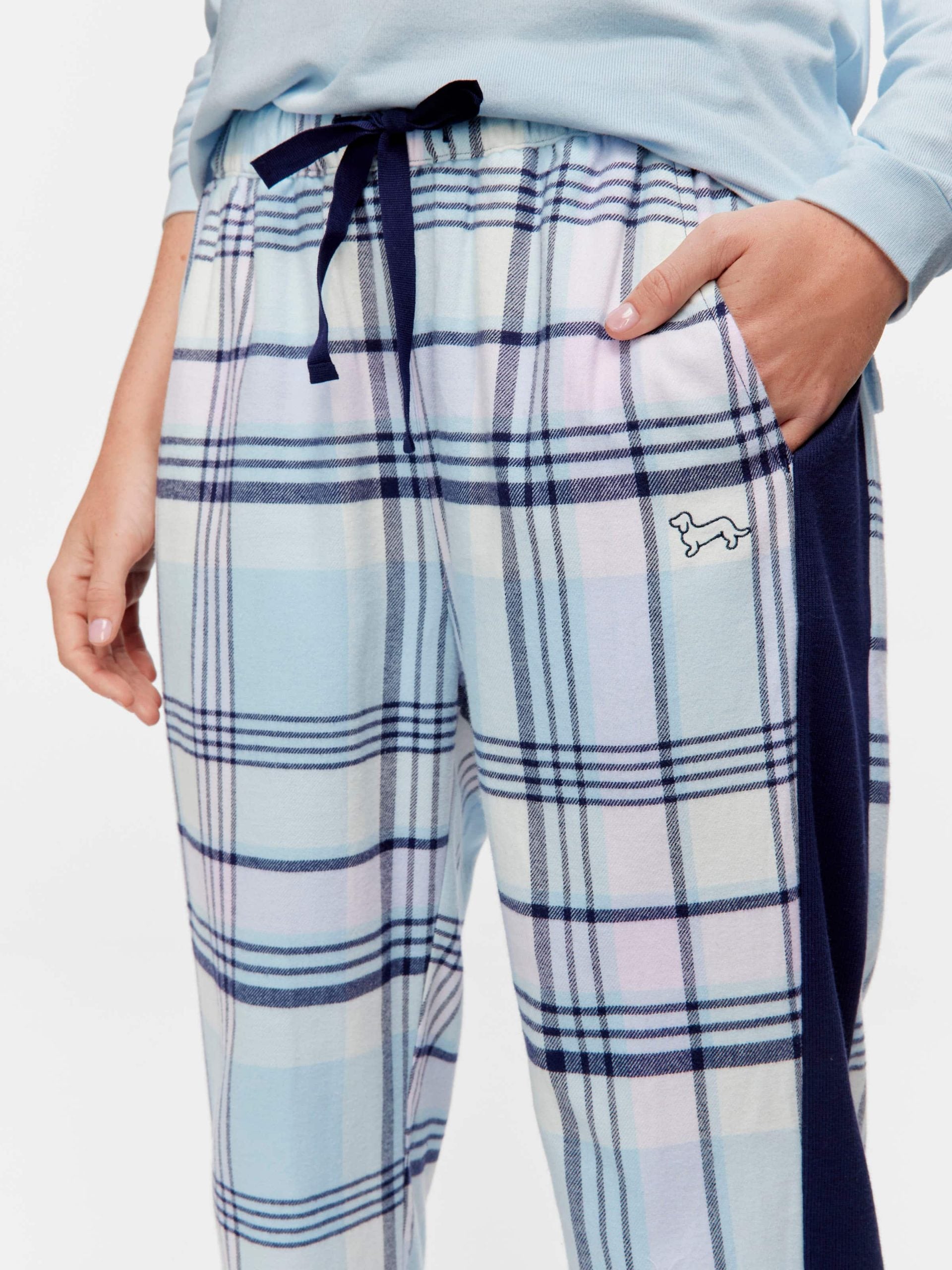 Navy Check Flannelette Cuffed Pj Pant multi