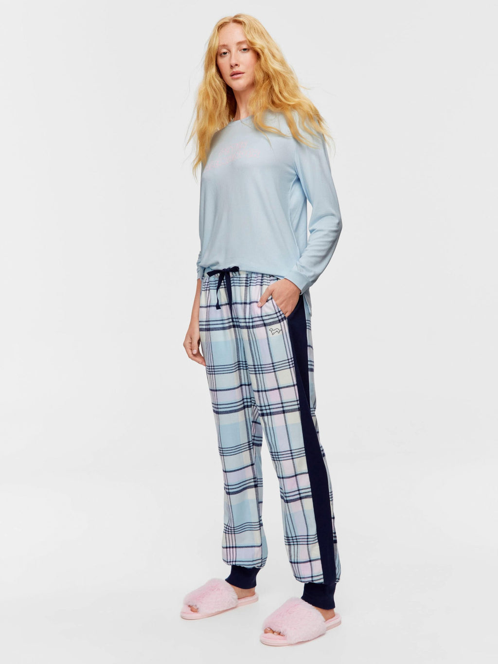 Navy Check Flannelette Cuffed Pj Pant multi