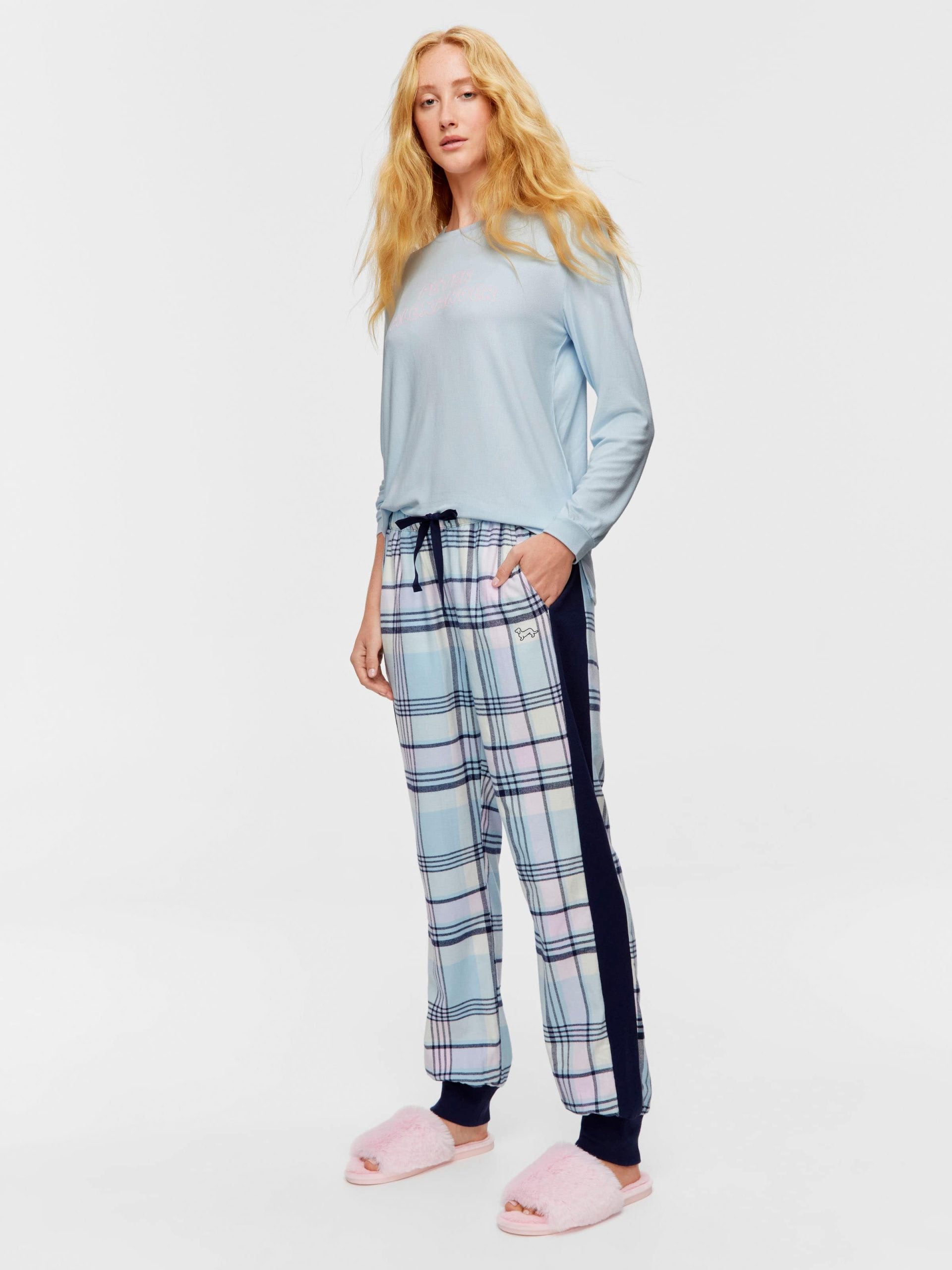 Navy Check Flannelette Cuffed Pj Pant multi