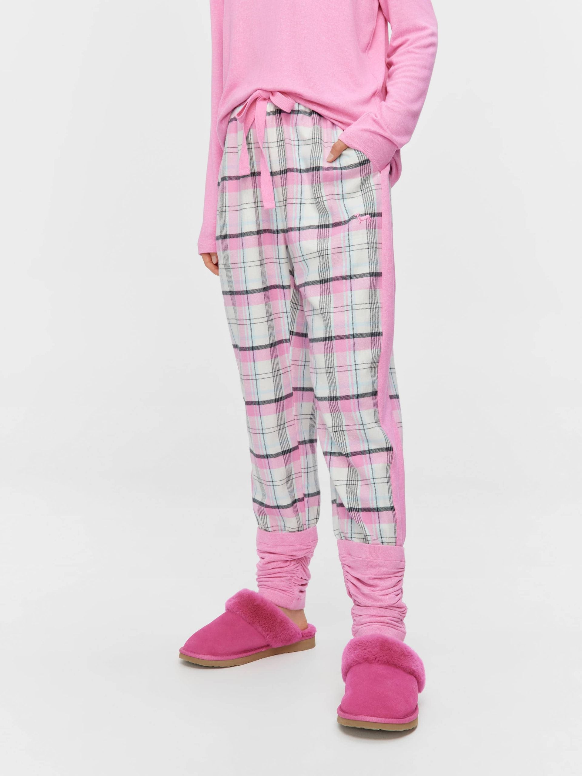 Pink Check Flannelette Legwarmer Pj Pant multi
