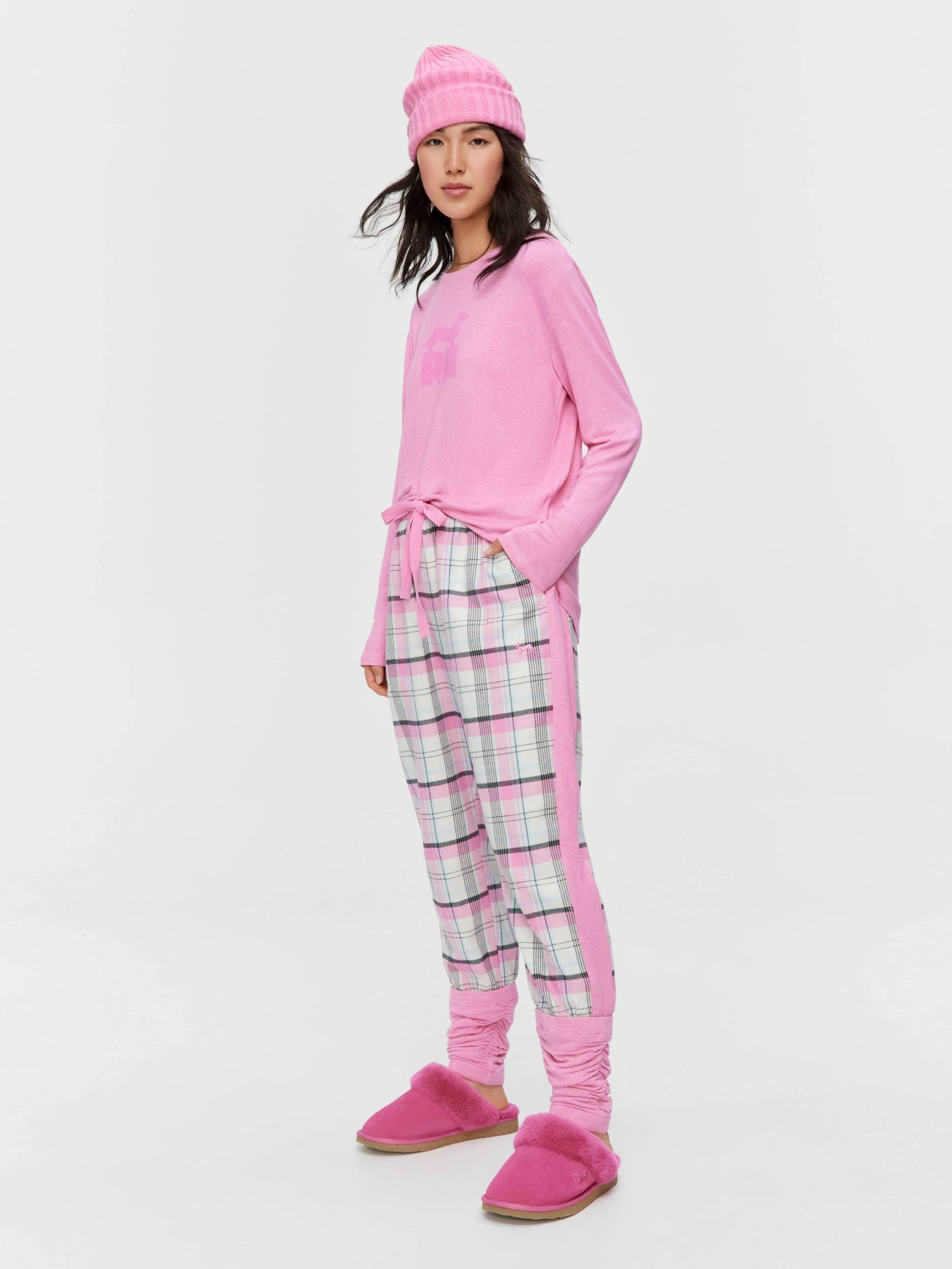 Pink Check Flannelette Legwarmer Pj Pant multi