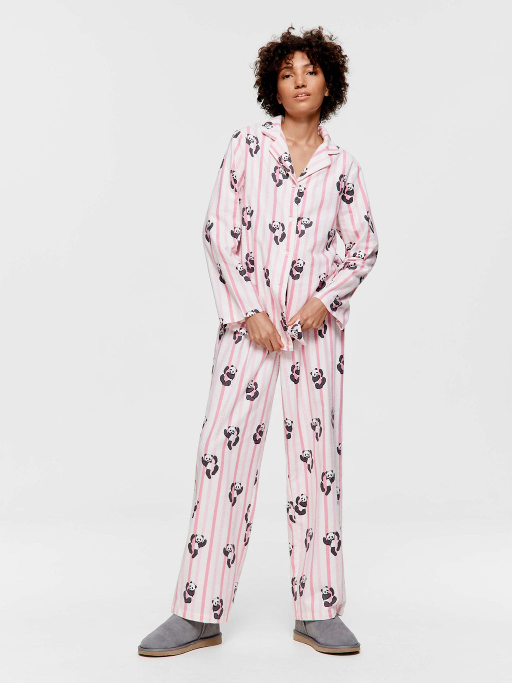 Panda Stripe Classic Flannelette Pj Set multi