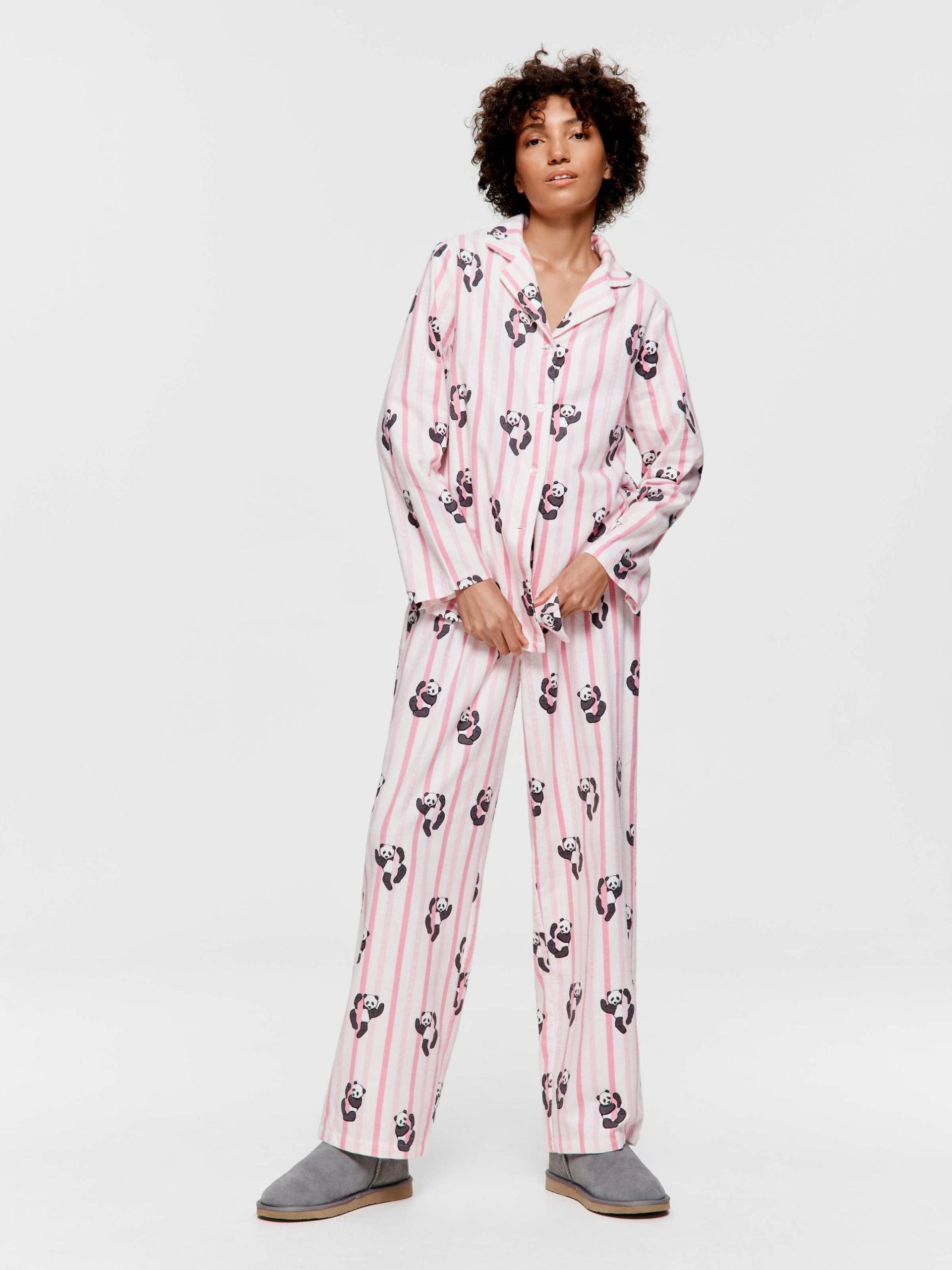 Panda Stripe Classic Flannelette Pj Set multi