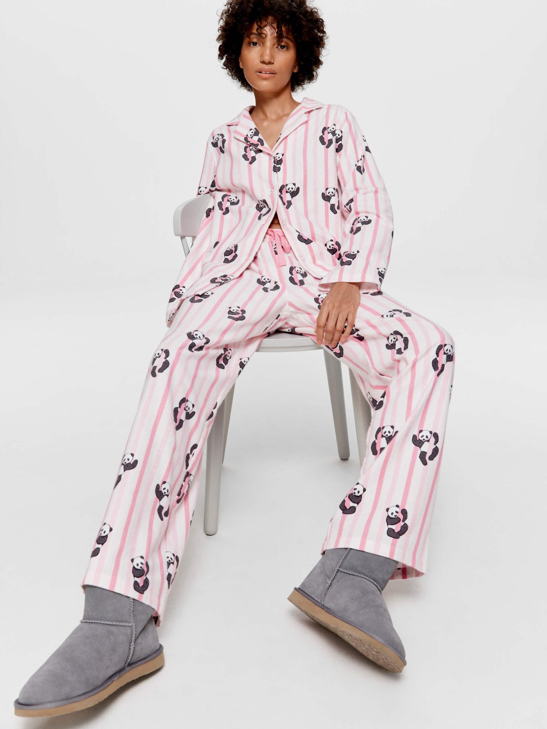 Panda Stripe Classic Flannelette Pj Set multi
