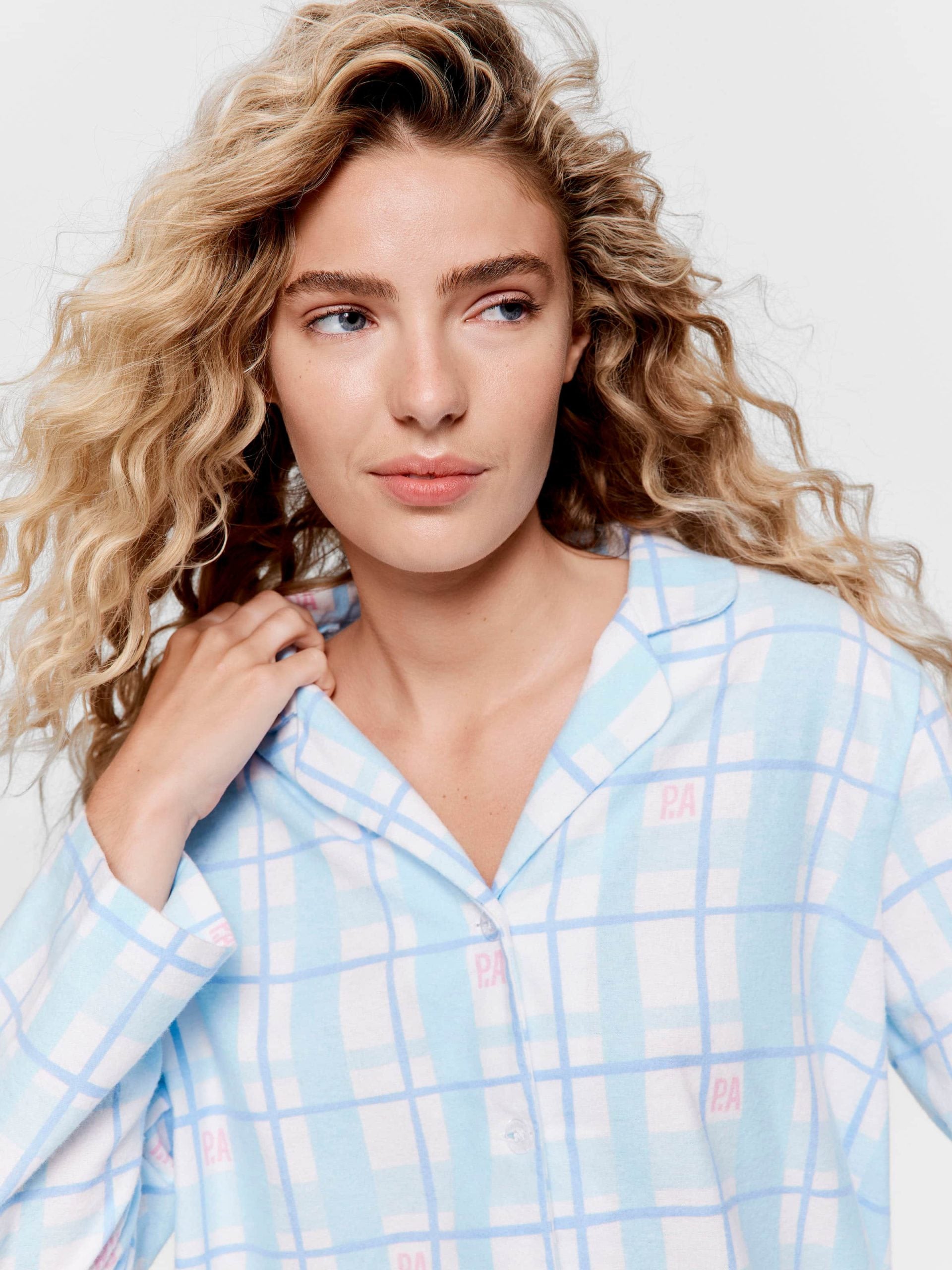 Blue Windowpane Check Classic Flannelette Pj Set multi