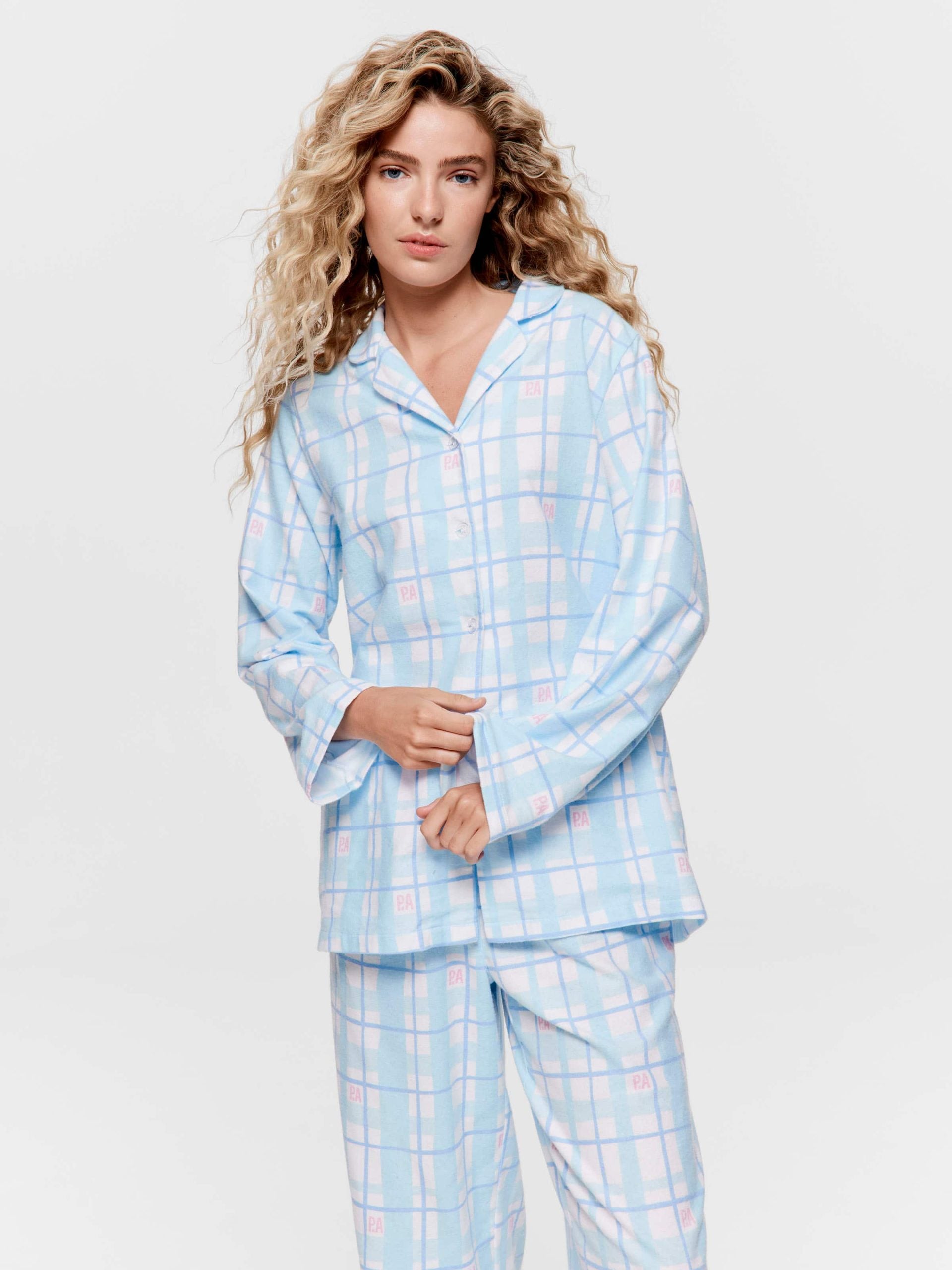 Blue Windowpane Check Classic Flannelette Pj Set multi