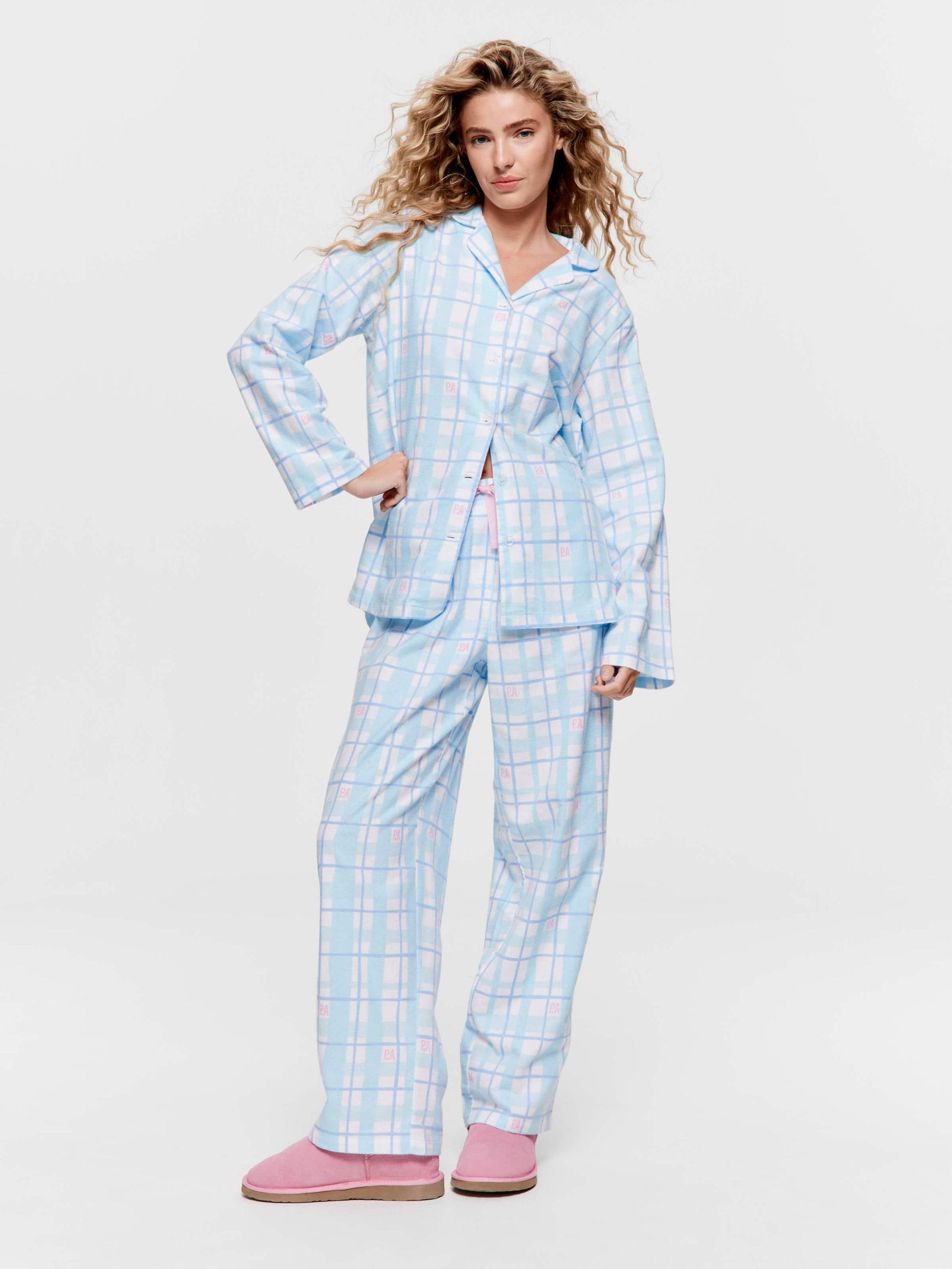 Blue Windowpane Check Classic Flannelette Pj Set multi