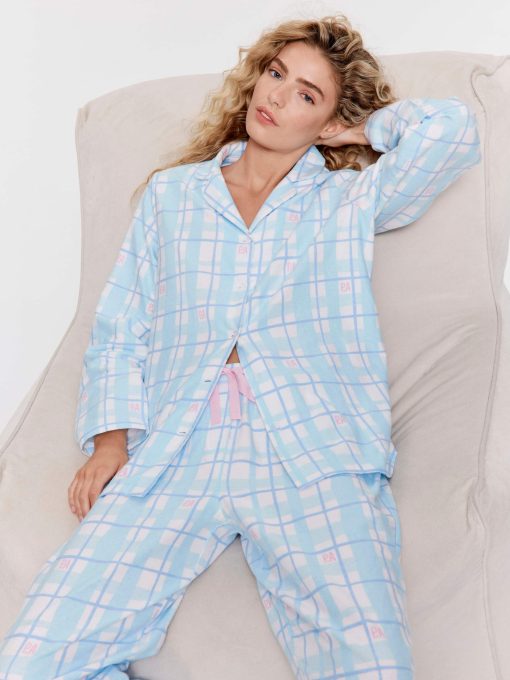Blue Windowpane Check Classic Flannelette Pj Set multi