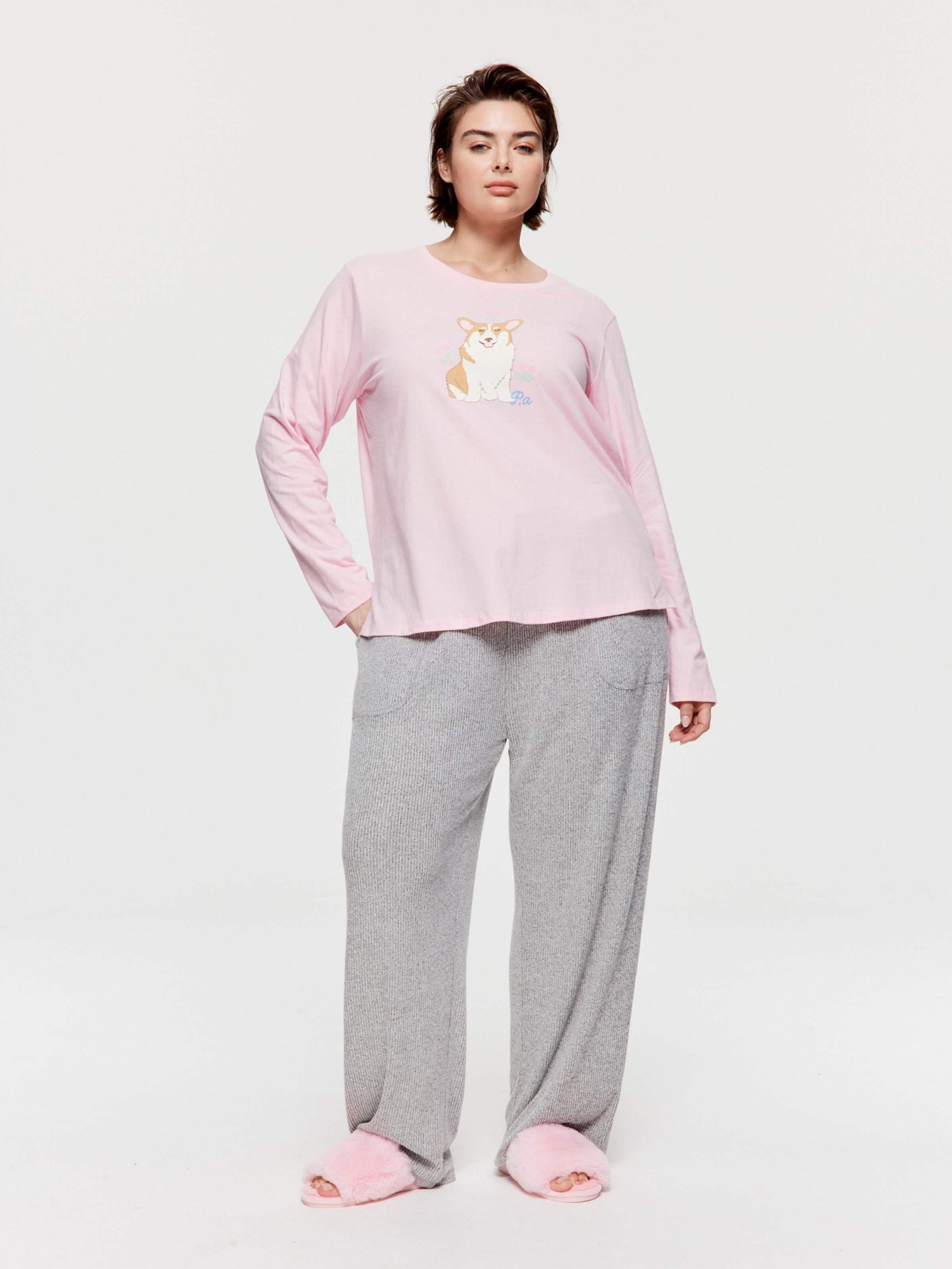 P.A. Plus Corgi Long Sleeve Top Pink