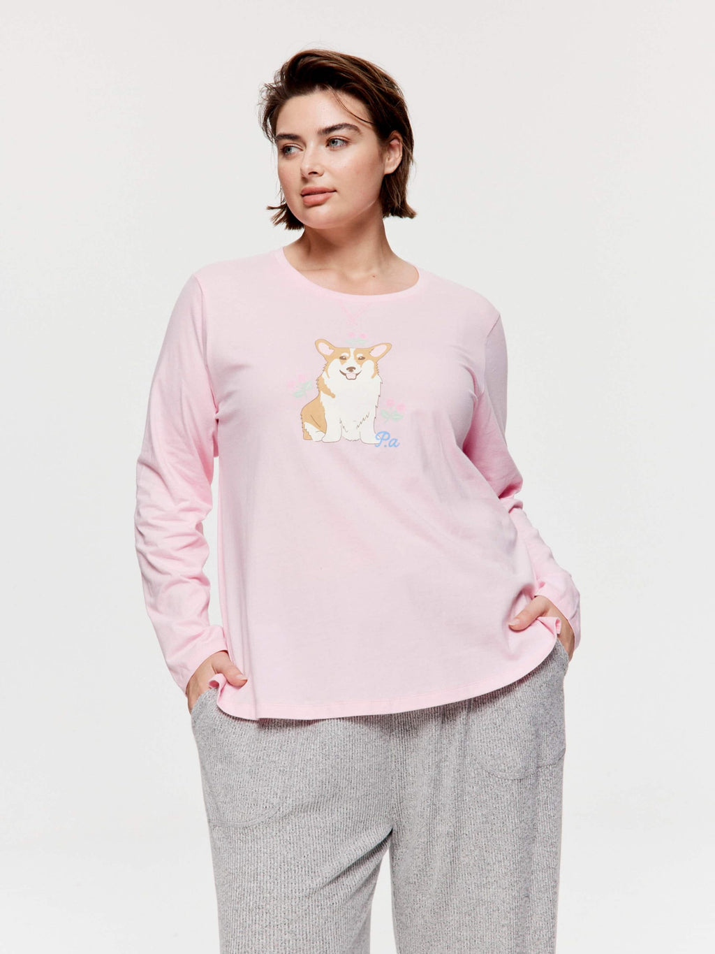 P.A. Plus Corgi Long Sleeve Top Pink